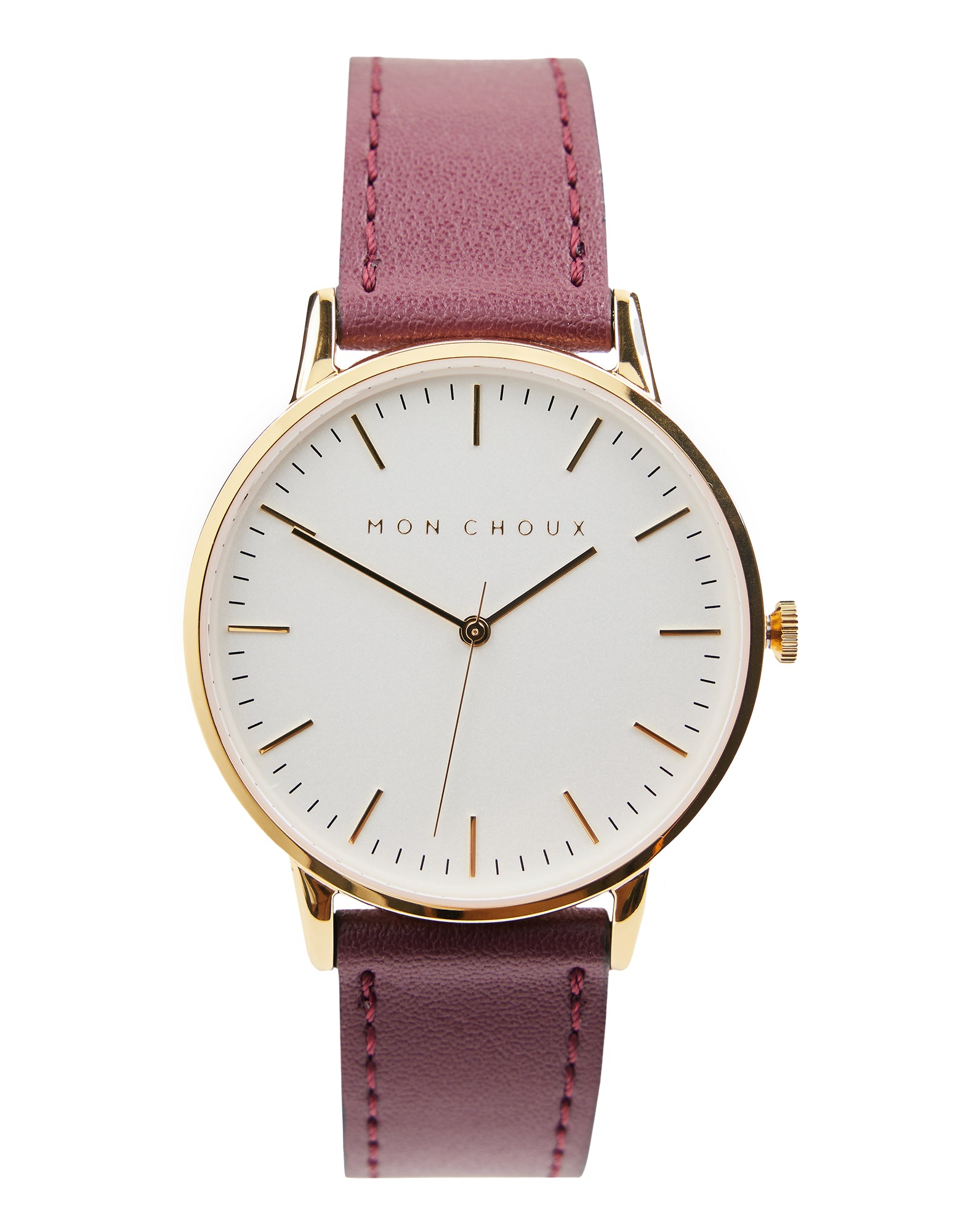 Women’s Red / Gold / Pink Classic White Gold Vegan Watch In Burgundy Grape Leather One Size Mon Choux