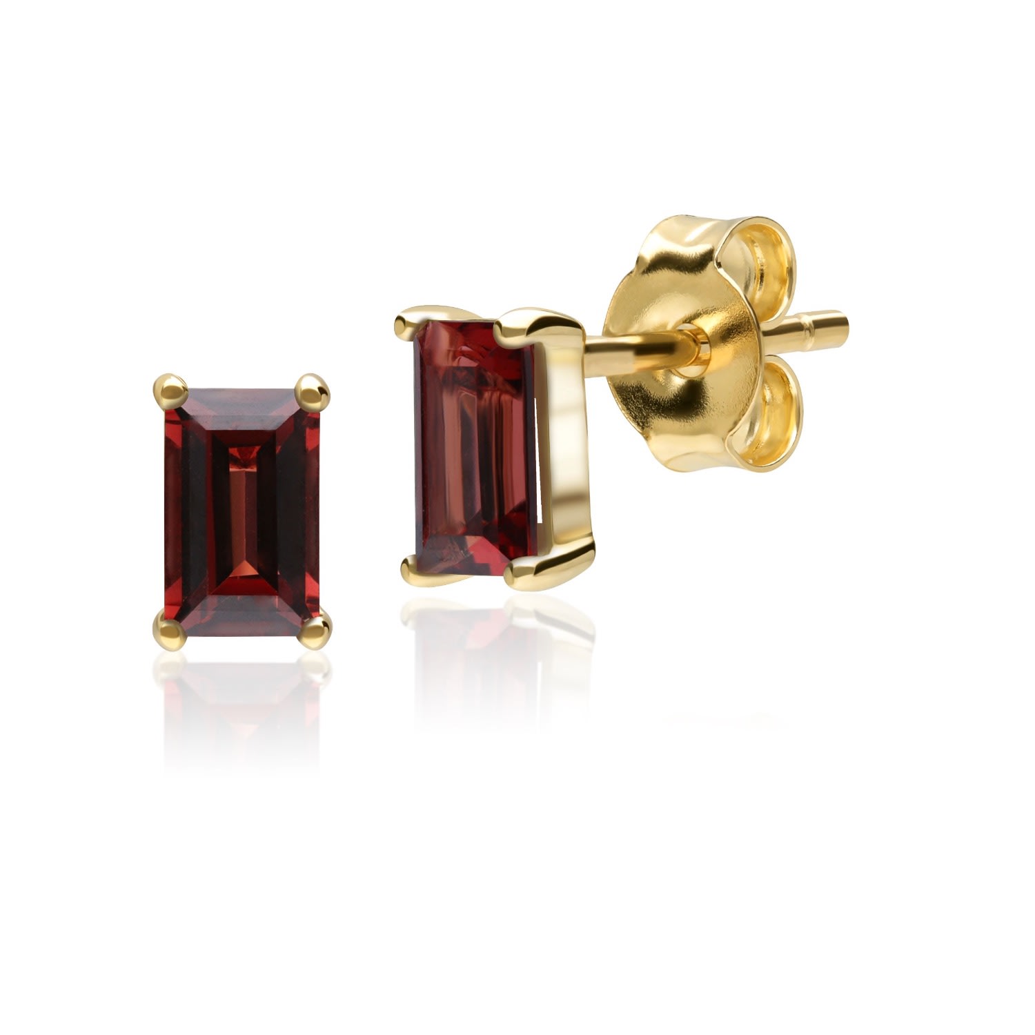 Women’s Red Classic Baguette Garnet Stud Earrings In 9Ct Gold Gemondo