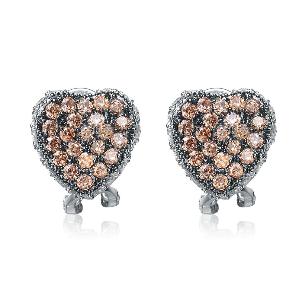 Genevive Jewelry Women's Silver / Gold Sterling Silver White Gold Plated With Pink Cubic Zirconia Pave Heart Earrings In Multi