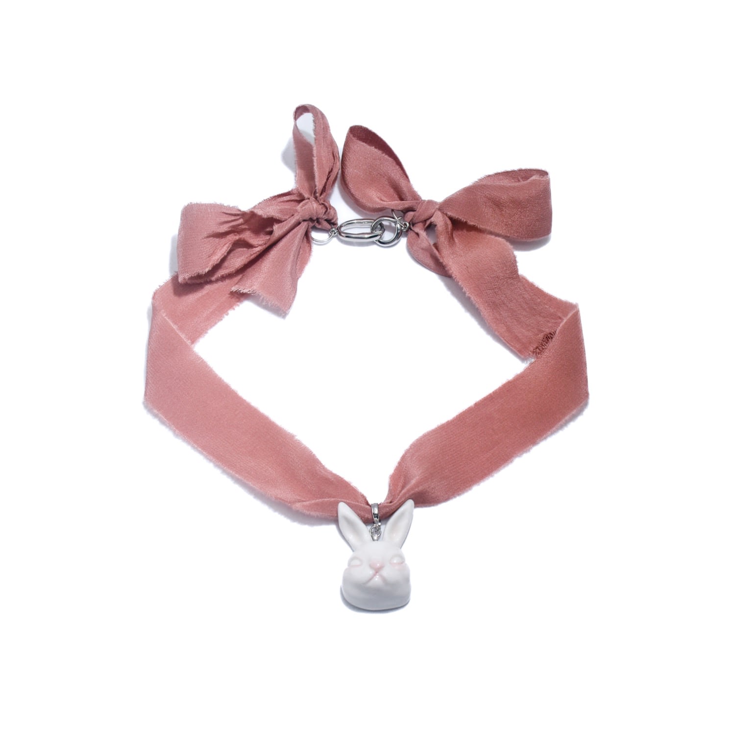 H2 Studio Women's Neutrals / Pink Grumpy Bunny Nude Pink Silk Choker Necklace In Pink