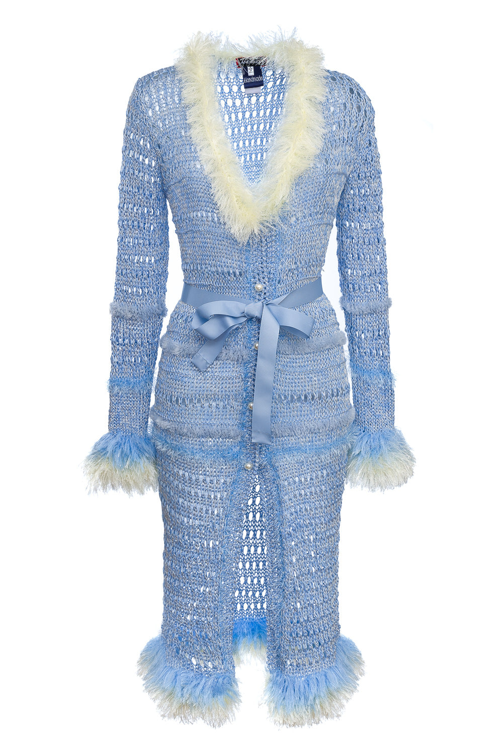 Andreeva Women's Baby Blue Rose Handmade Knit Dress-cardigan