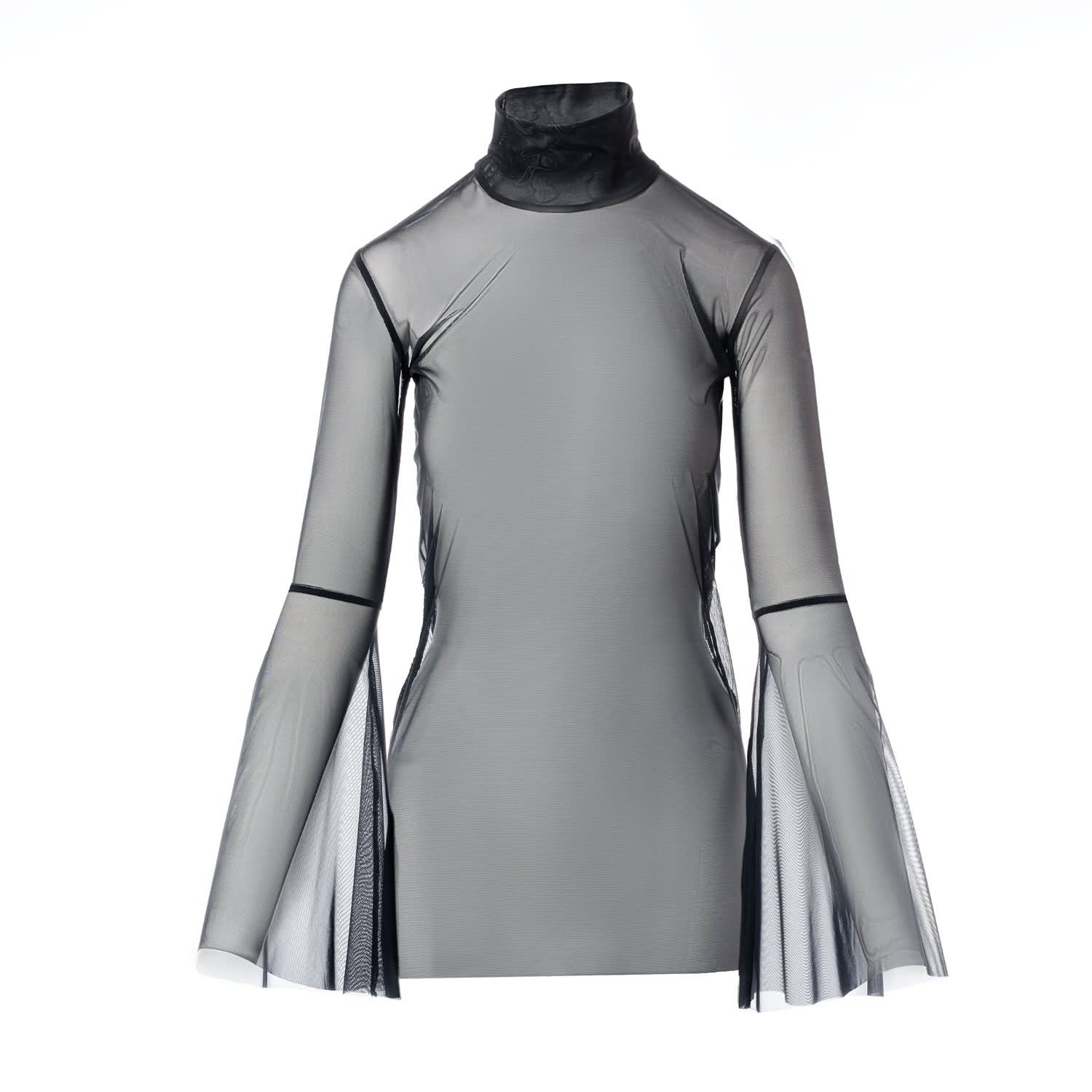 Black Sheer Mesh Tulle Blouse With Flared Sleeves | concept