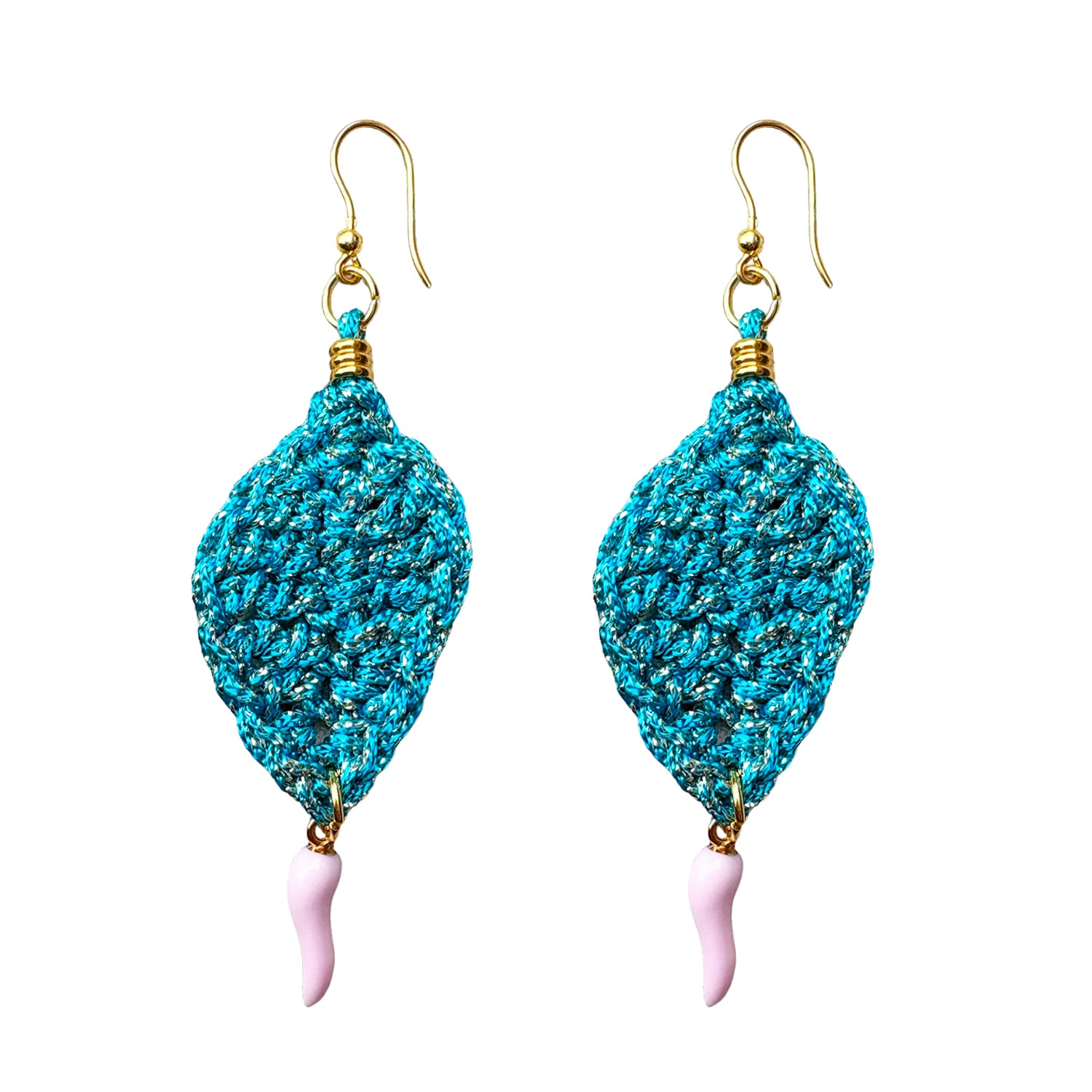 Hilo De Mar Women's Leaf Earrings With Pink Chilli - Blue In Blue