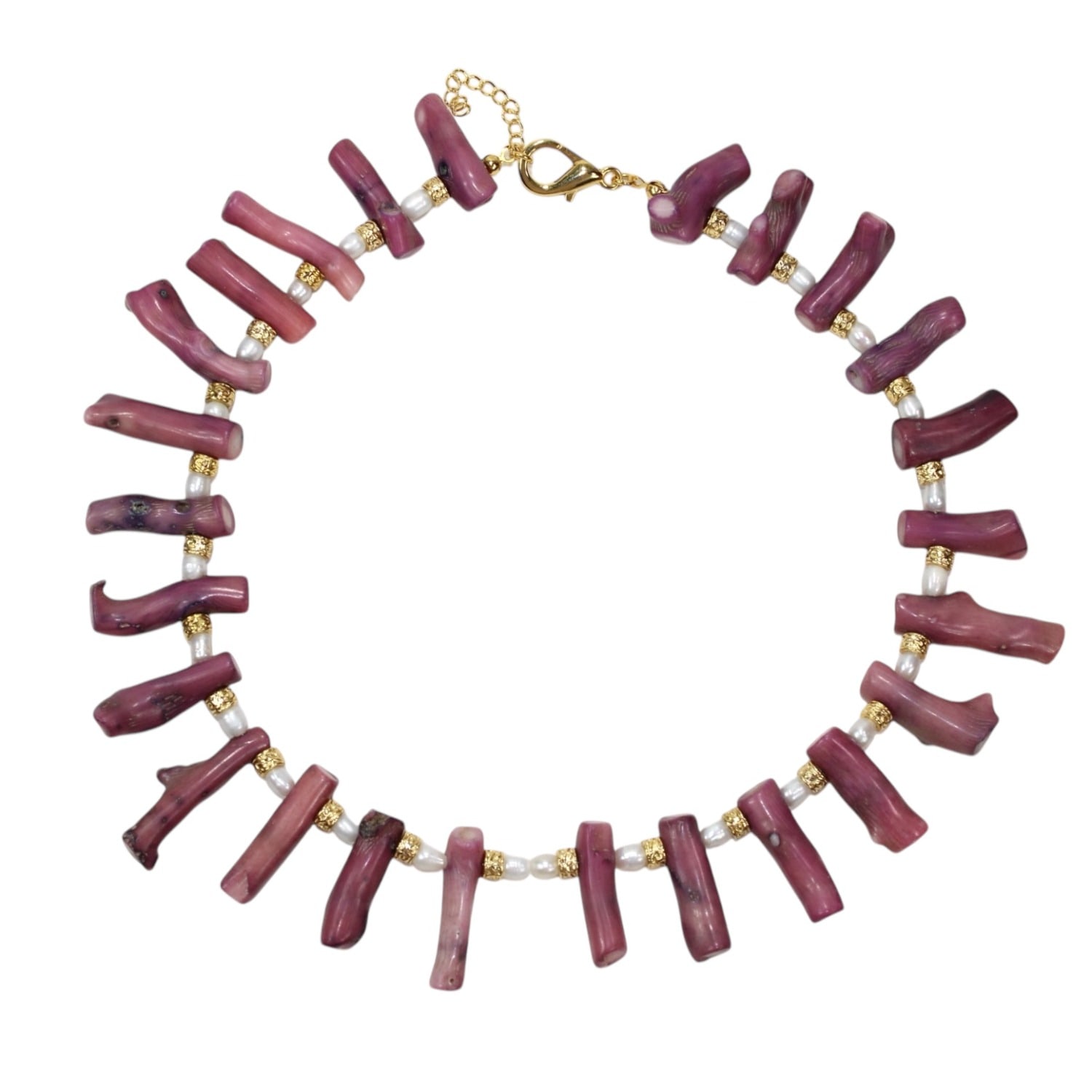 By Virgo Women's White / Gold / Pink Camellia Coral & Pearl Beaded Necklace