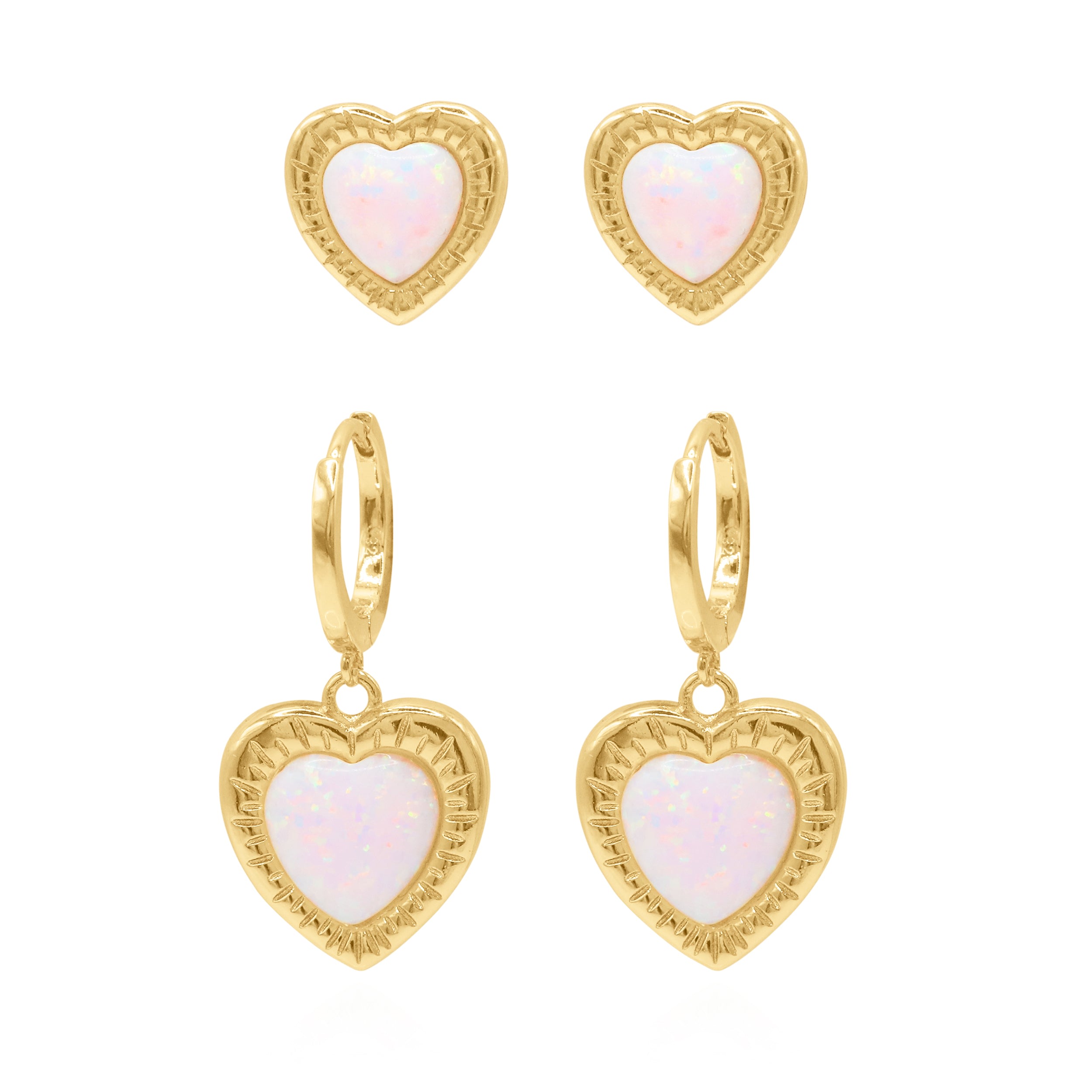 Luna Charles Women's Opal Heart Earring Gift Set - Huggie Hoops & Stud Earrings - Gold Plated