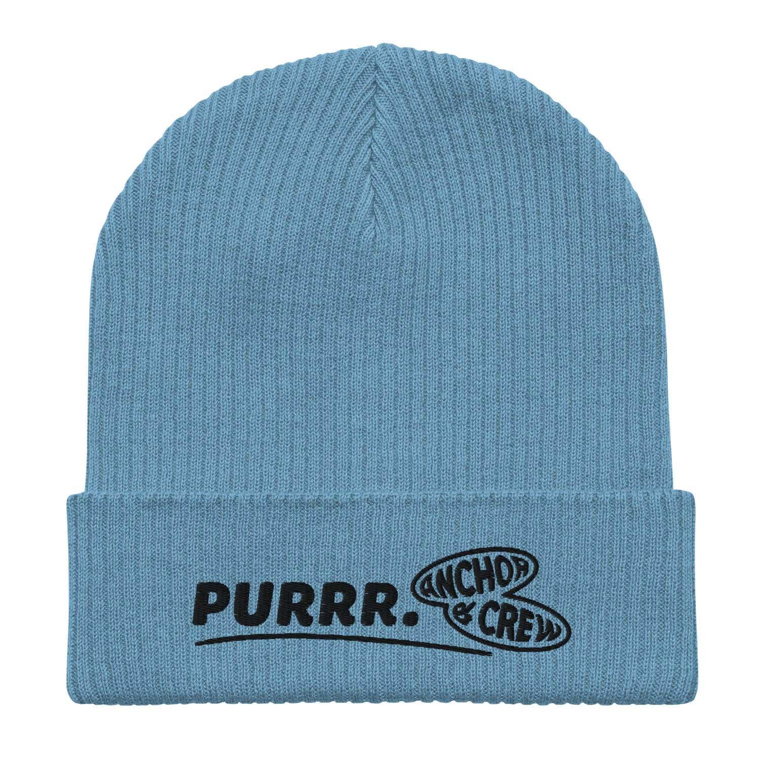 Anchor & Crew Light Blue Purrr Gen. Organic Cotton Embroidered Beanie - Women In Blue