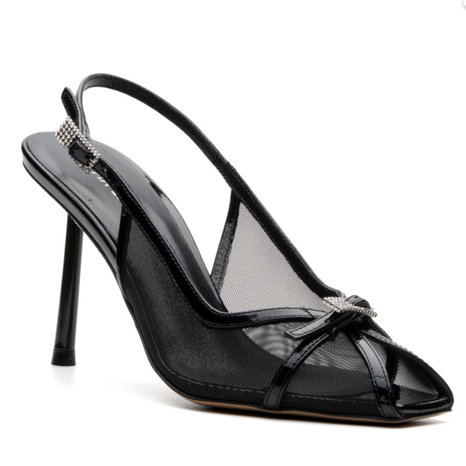 Leathere Women's Black Mesh Pointed Toe Slingback High Heels - Black - Pittsburgh In Black