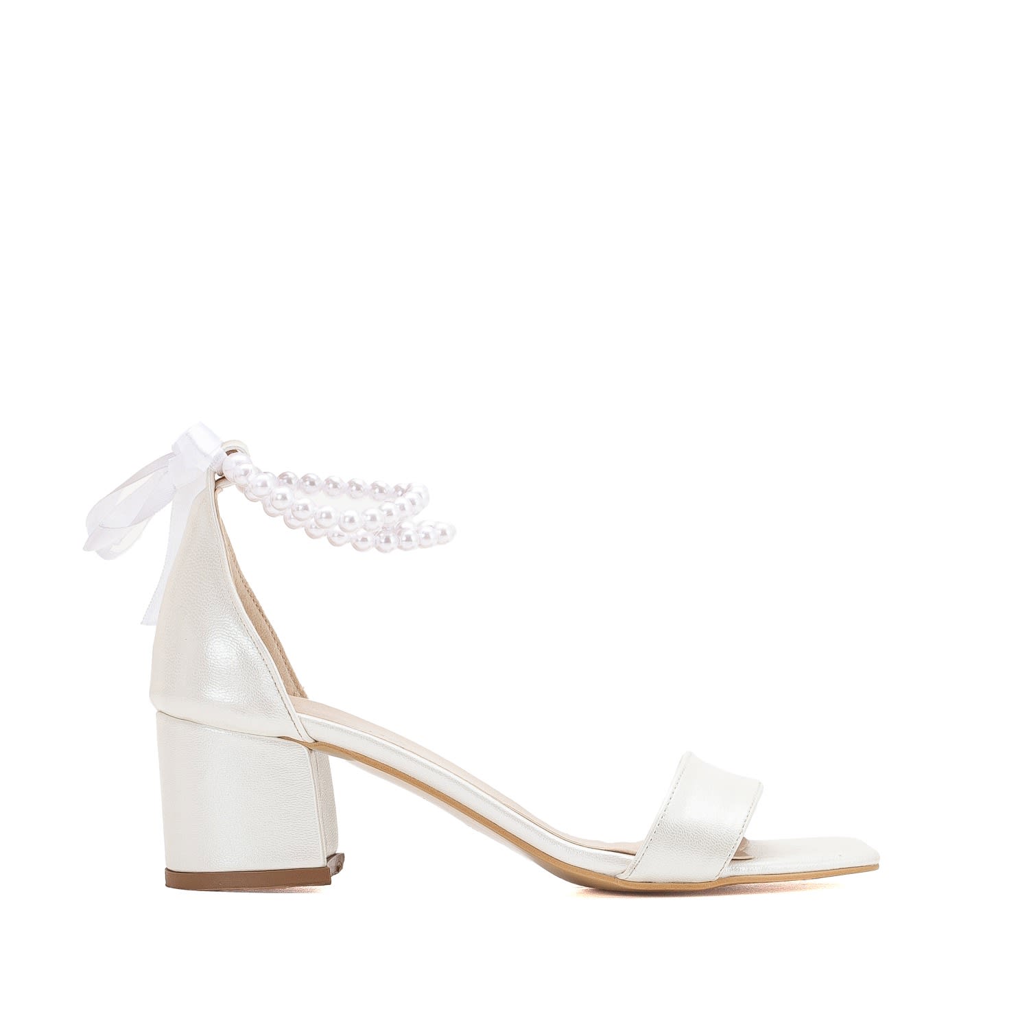 Forever & Always Shoes Women's White Illy - Ivory Block Heels With Pearls In White