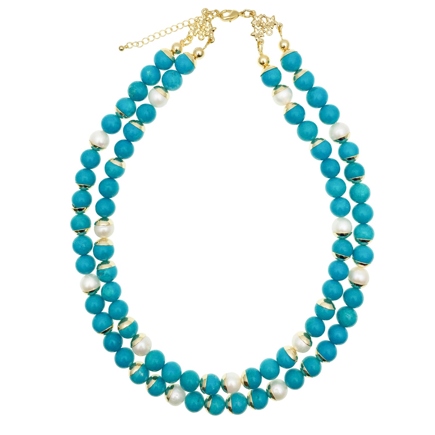 Farra Women's Blue Turquoise & Freshwater Pearls Double Strands Necklace