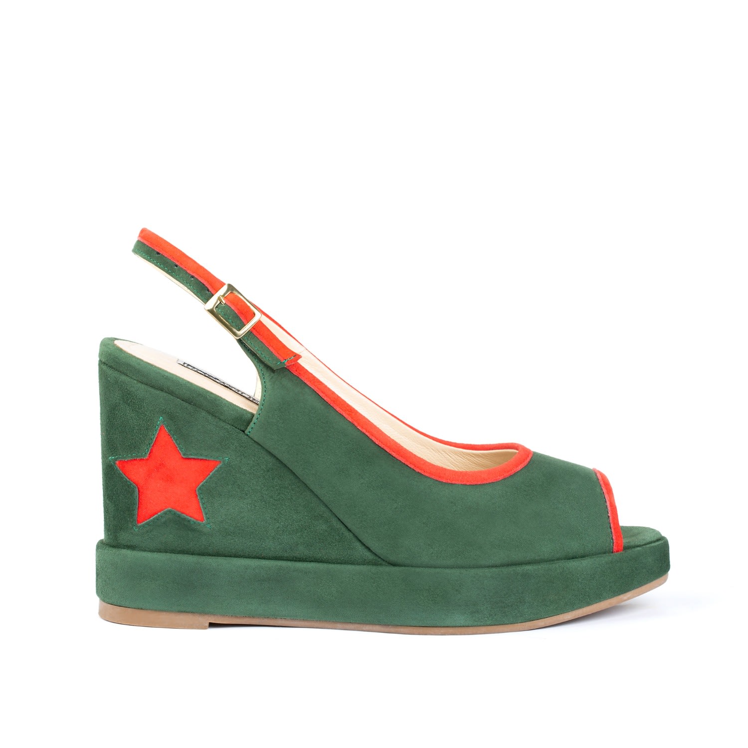 Rosamund Muir London Women's Green / Red Davinia Green & Red Star Wedges In Green/red