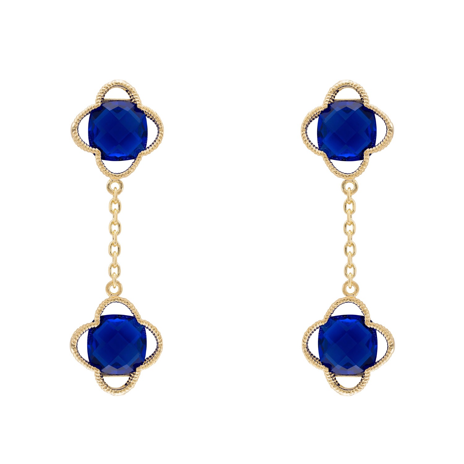 Women’s Gold / Blue Open Clover Double Drop Earrings Gold Sapphire Latelita