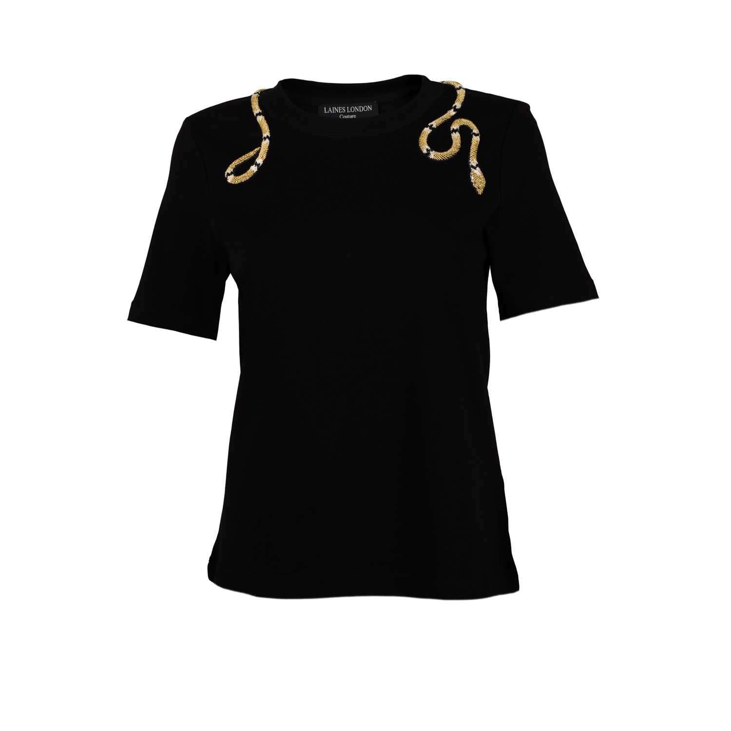 Laines London Women's Black / Gold Laines Couture Embellished Black & Gold Wrap Around Snake T-shirt - Black