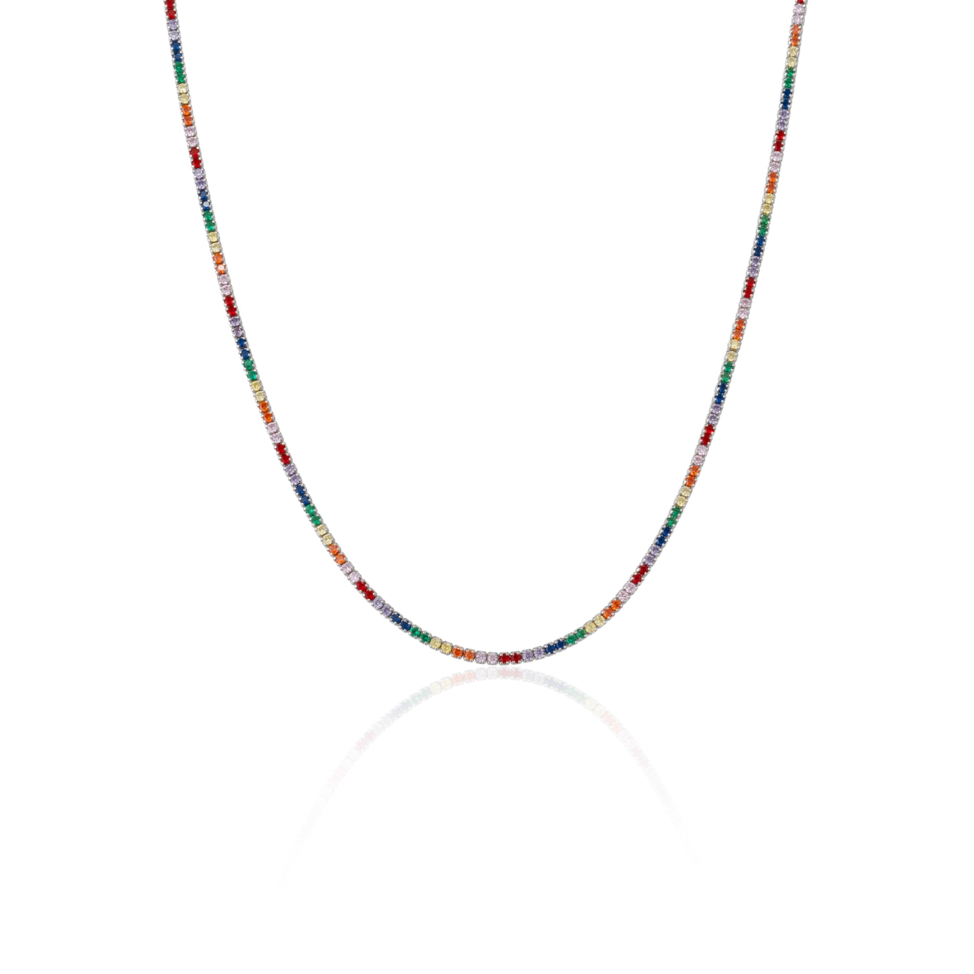 Spero London Women's Rainbow Colourful Sterling Silver Tennis Necklace In Gray