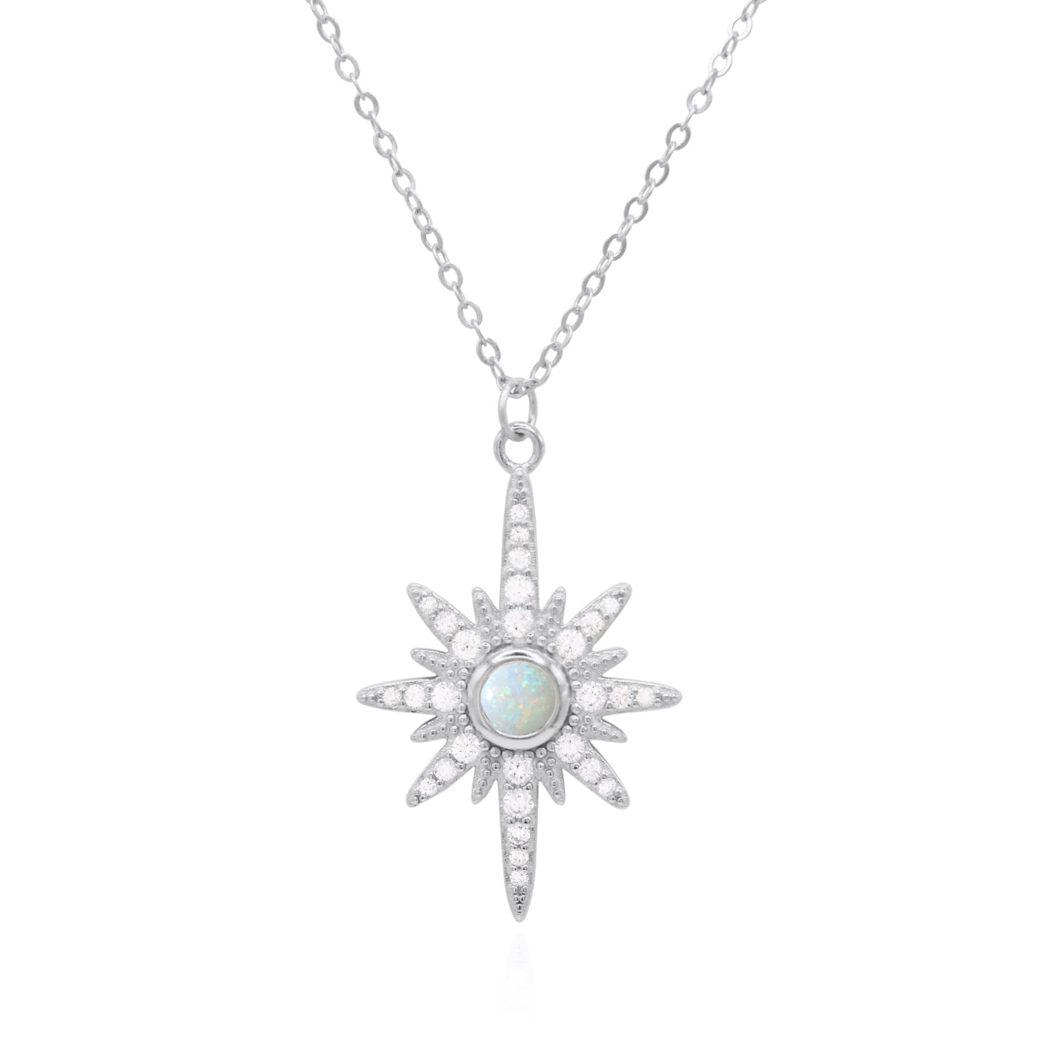 Luna Charles Women's Heidi North Star Birthstone Necklace Silver October