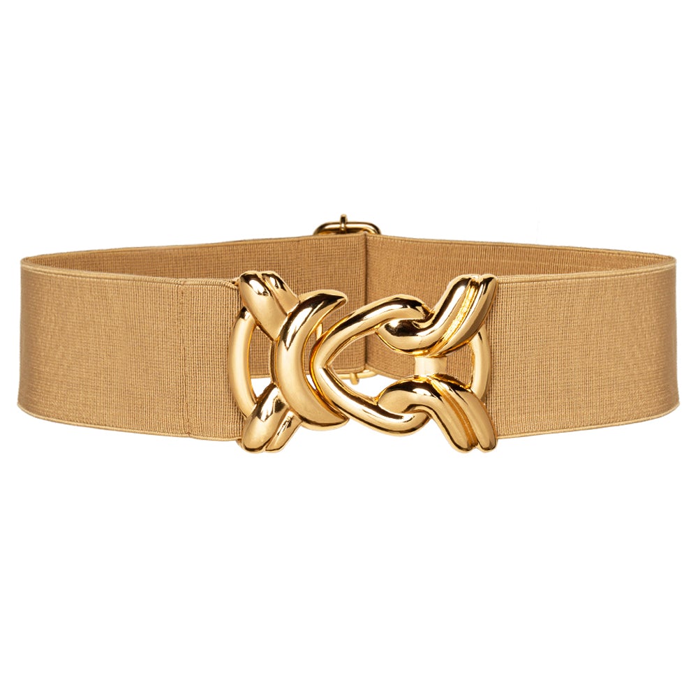 Stretch Belt With Gold Metal Knot Buckle - Black, BeltBe