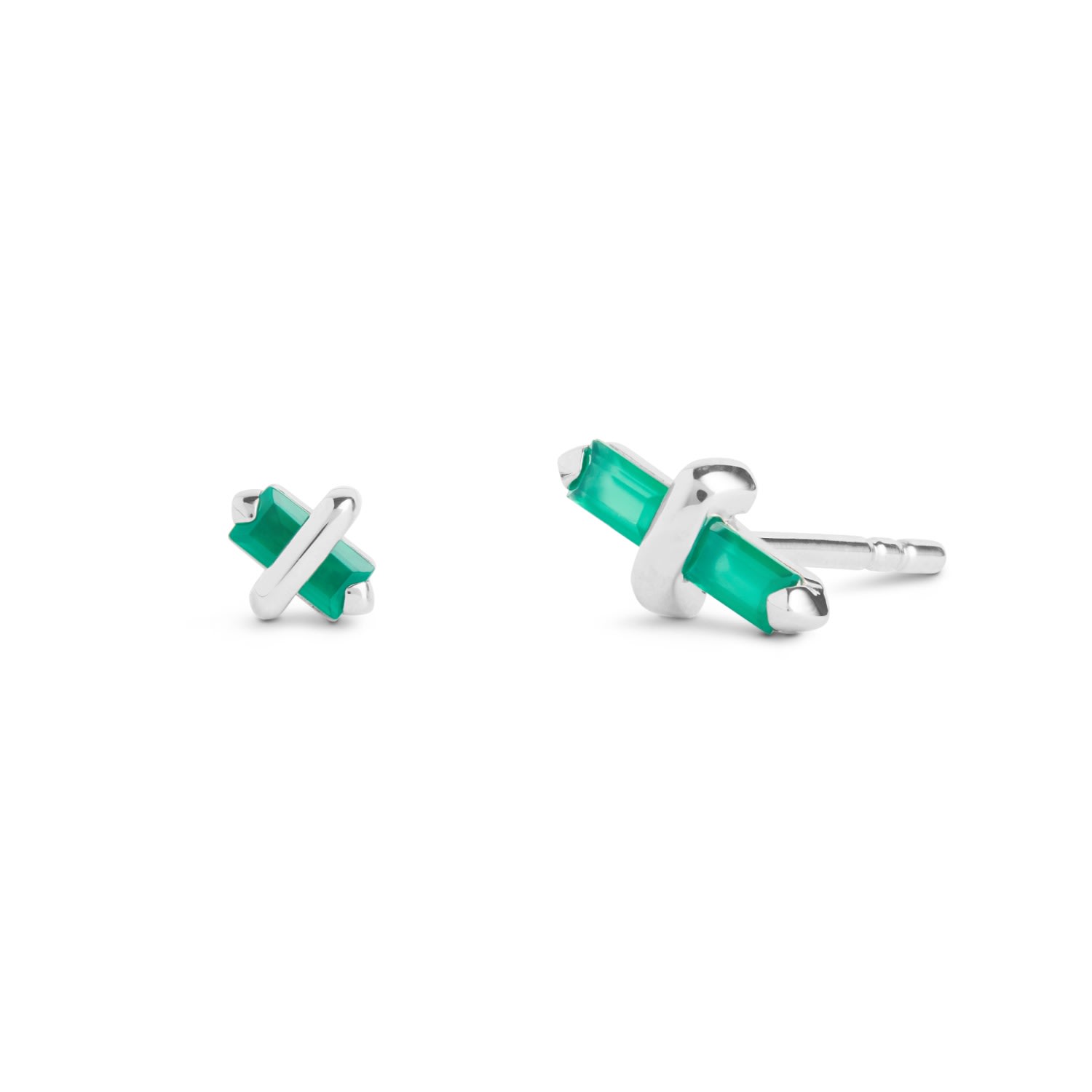 Kasun Women's Gold / Silver Candy Kiss Earrings - May - Green Agate - Silver