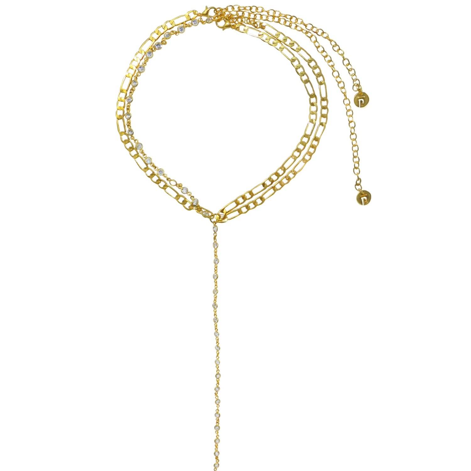 Women’s Gold Layered Chain Lariat With Crystal Polki