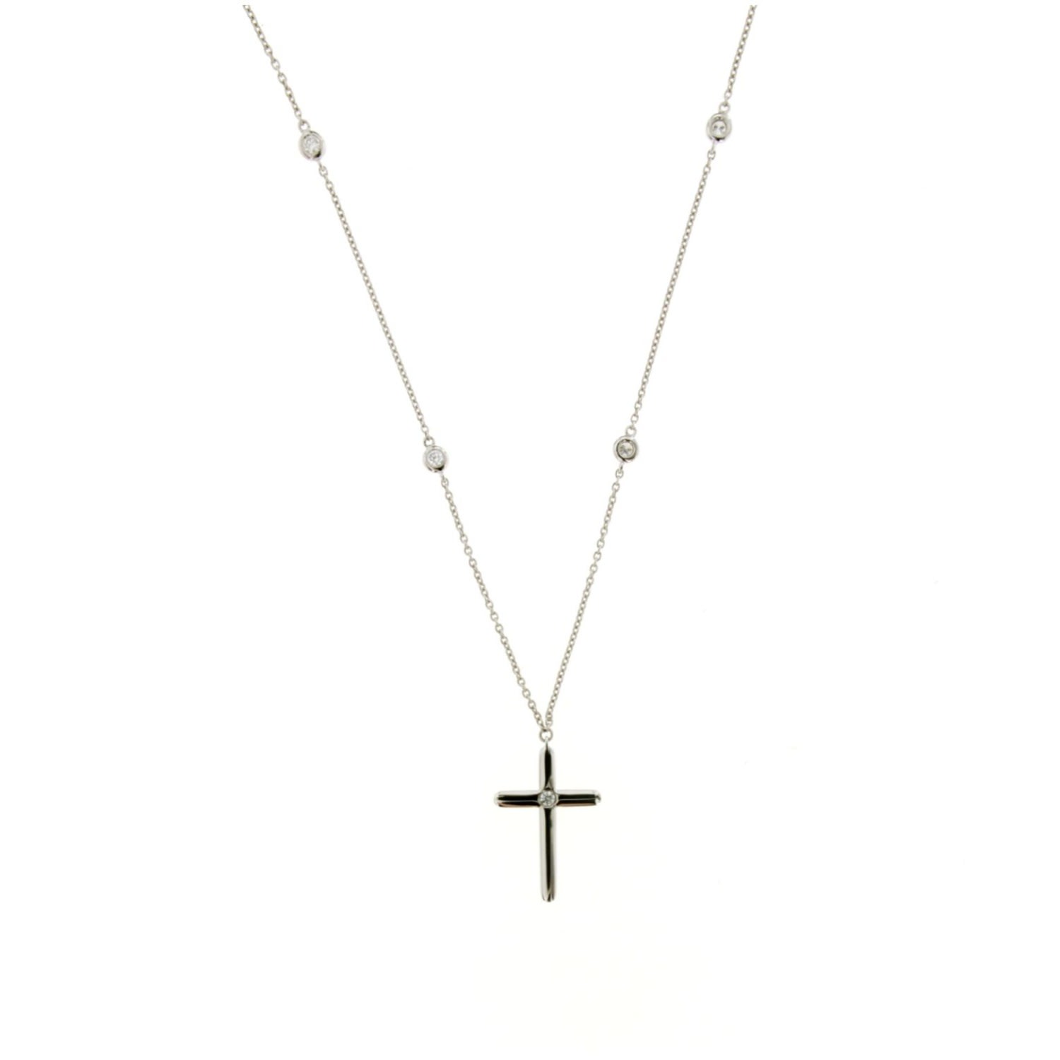 Women’s Diamond Cross Necklace In 18K White Gold Cosanuova