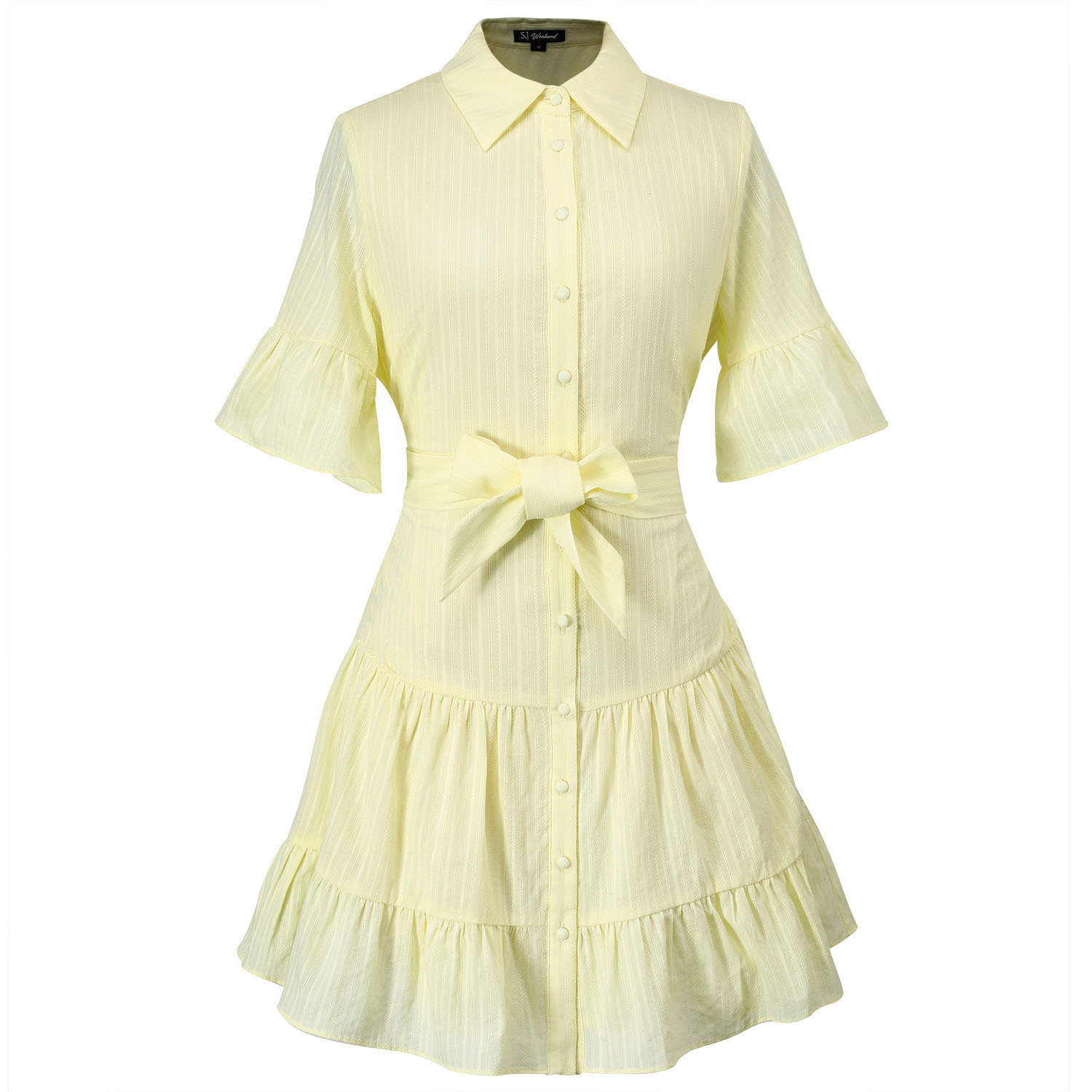 Smart And Joy Women's Yellow / Orange Fit-and-flare Tiered Ruffles Mini Shirt-dress - Yellow