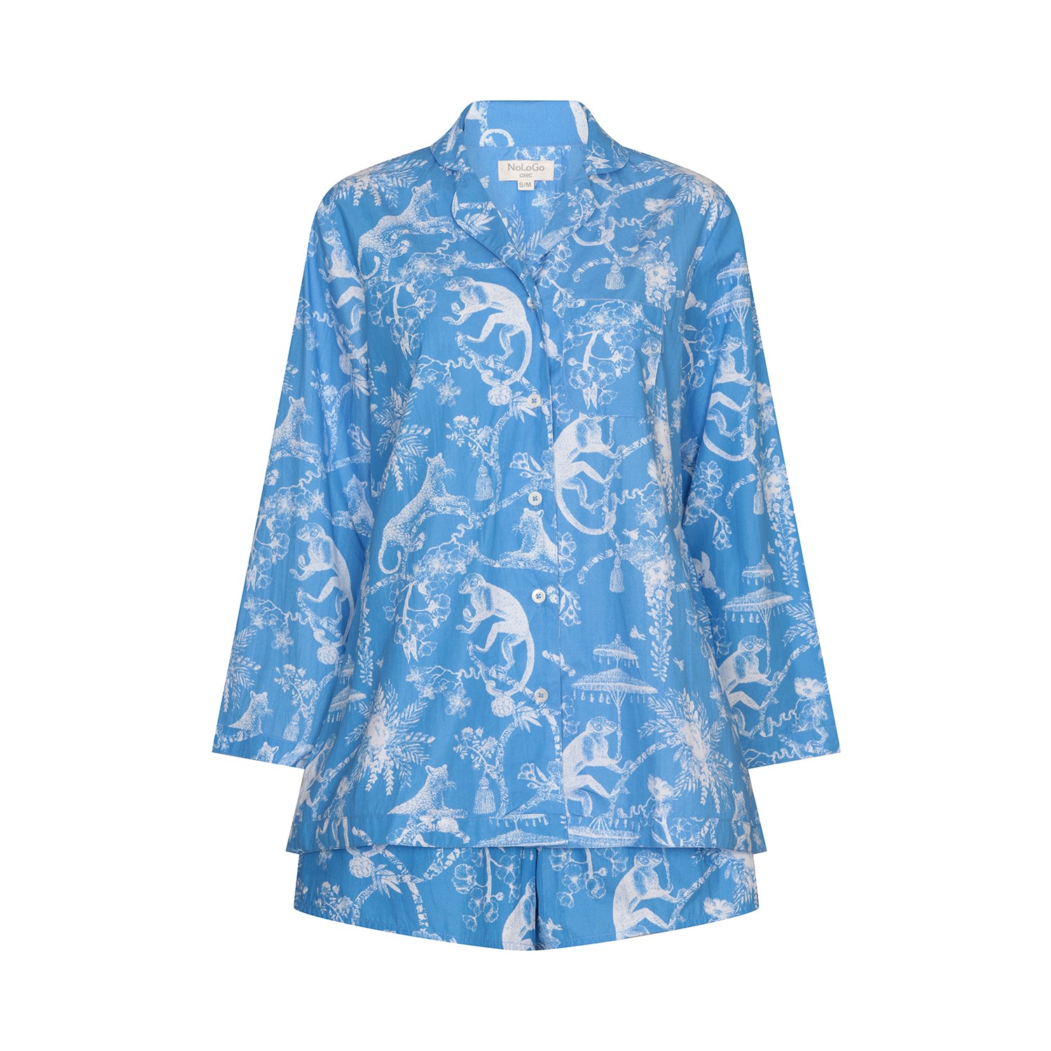 Women’s Jungle Print Cotton Poplin Shorts Pj Set - Blue Extra Large Nologo-Chic