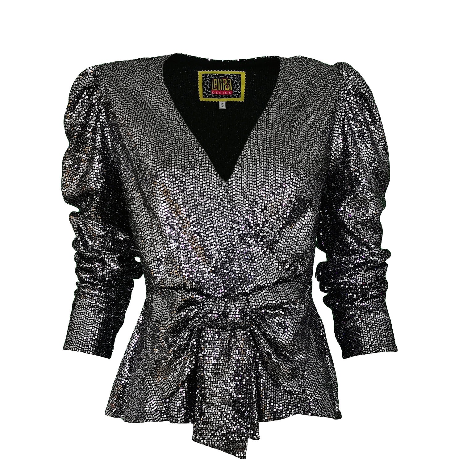Lalipop Design Women's Grey Dark Silver Sequin Blouse With Peplum Hem In Gray