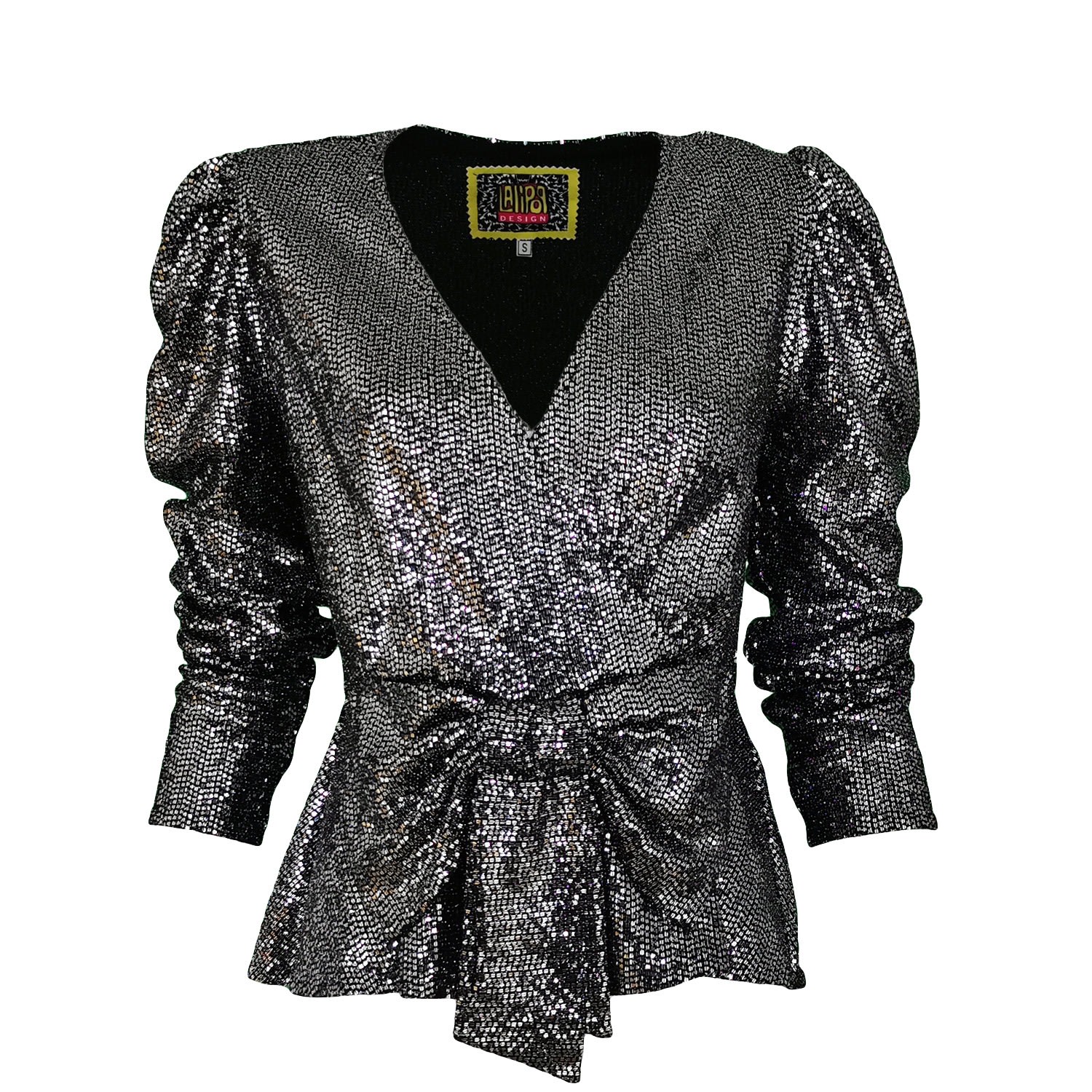 Lalipop Design Women's Dark Silver Sequin Blouse With Peplum Hem In Gray