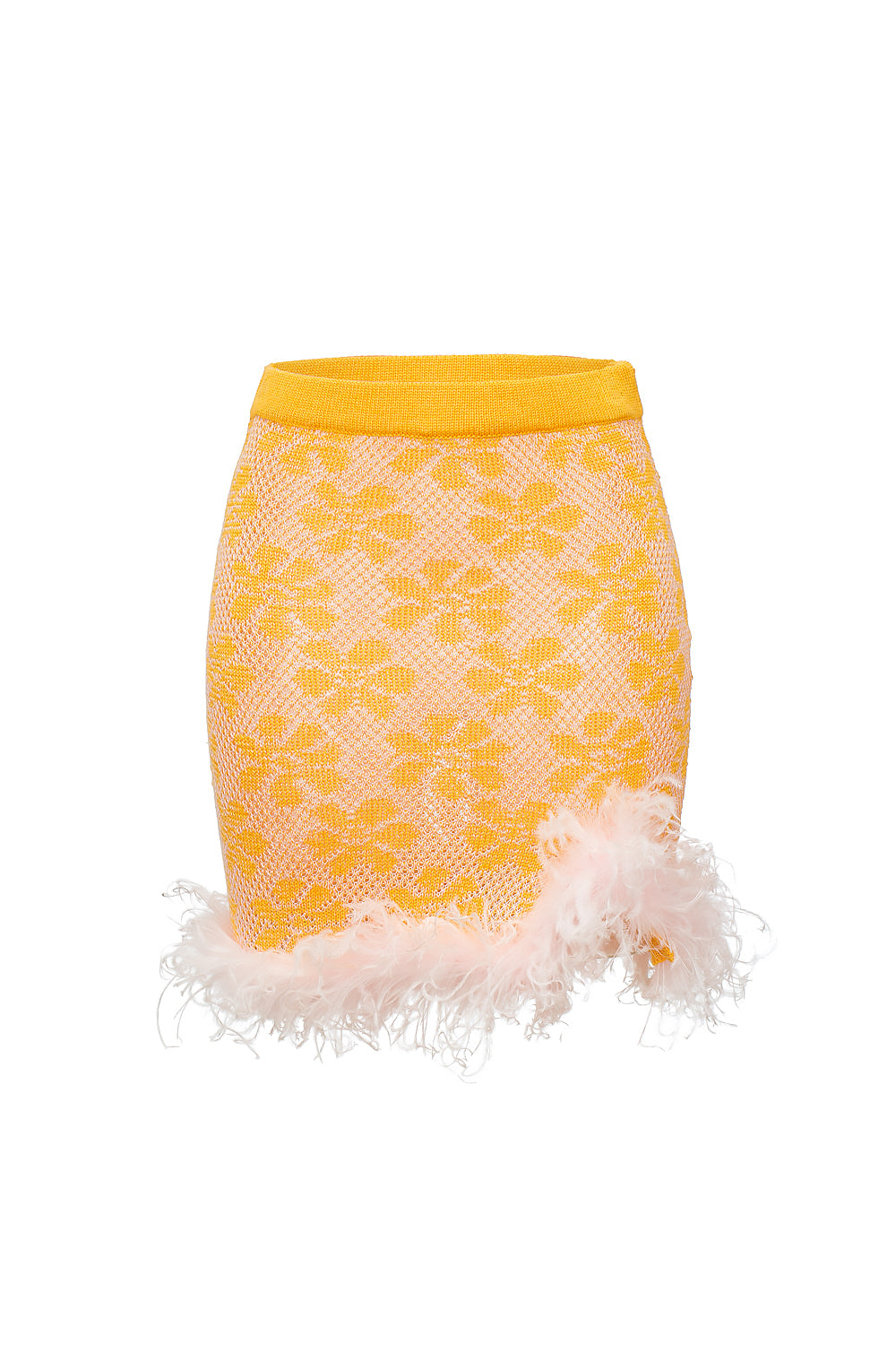 Andreeva Mini Yellow Knit Skirt With Feather Details In Yellow/orange