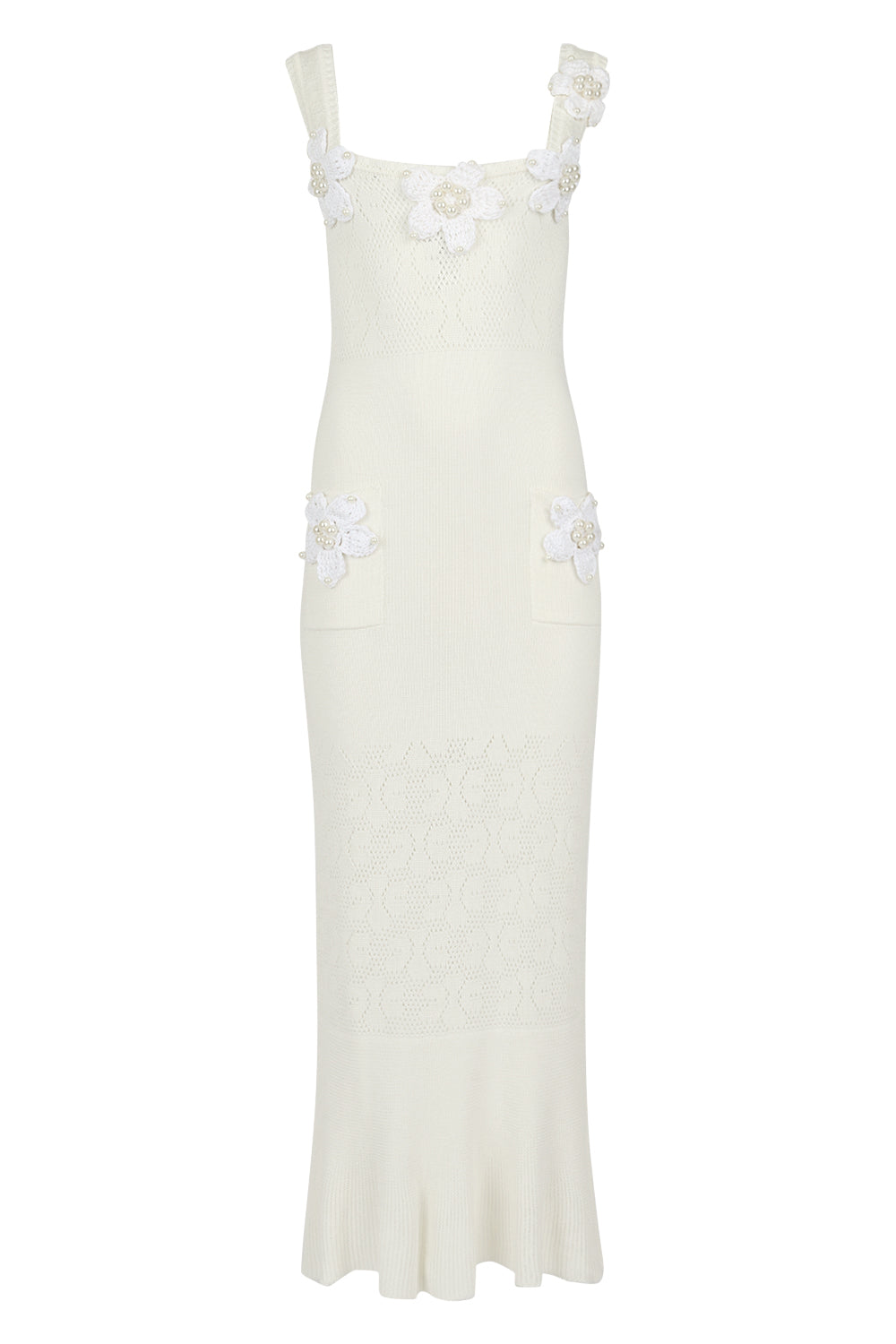 Women's White Vanilla Knit Dress With Handmade Embroidery | Extra Large | Andreeva