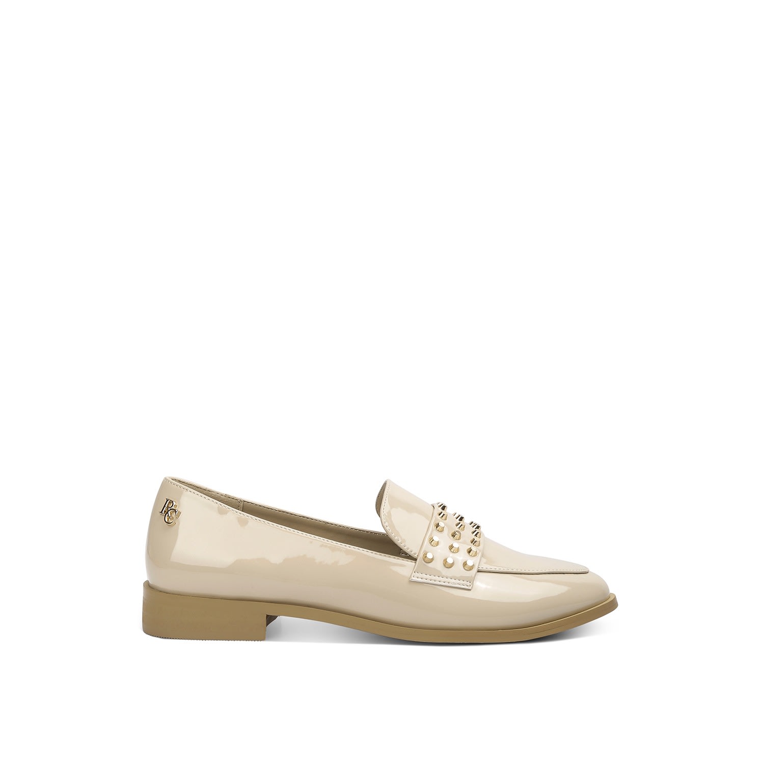 Shop Rag & Co Women's Neutrals Meanbabe Semicasual Stud Detail Patent Loafers In Beige