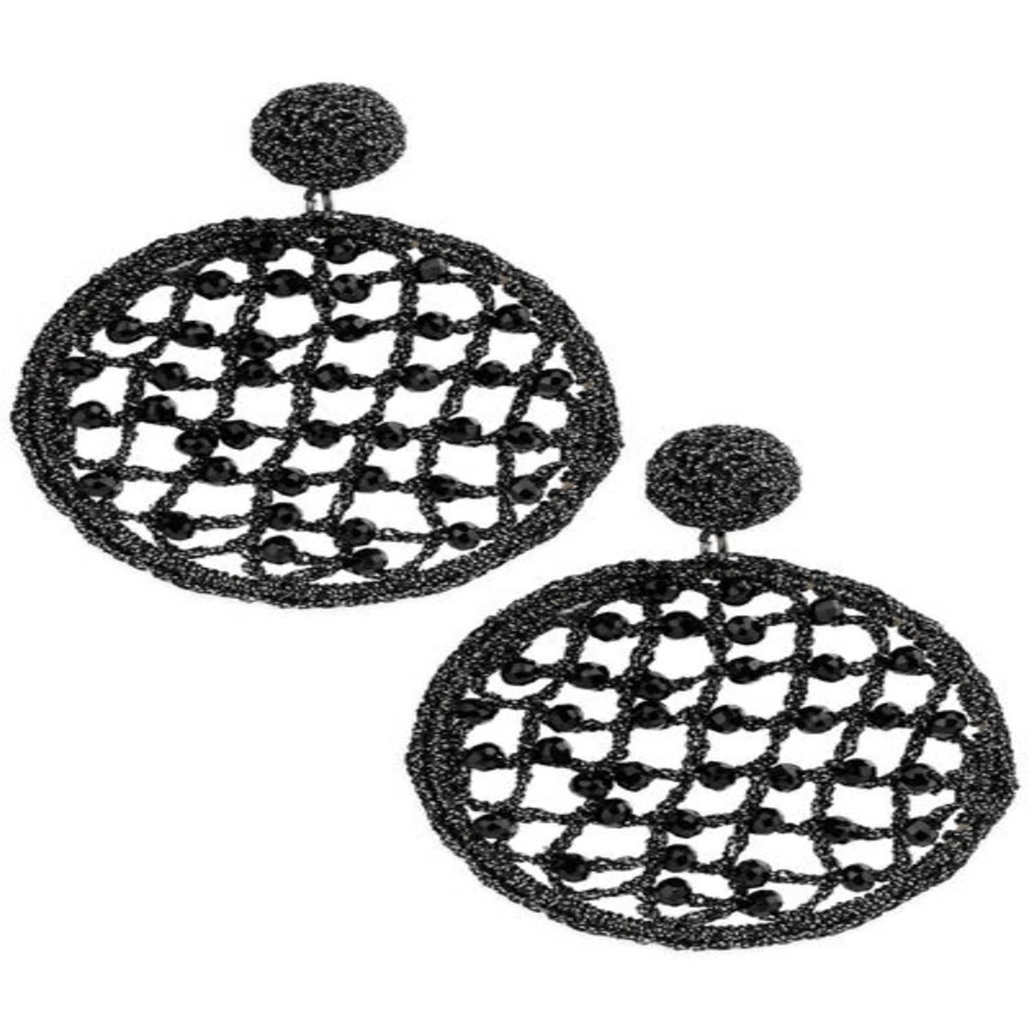Saachi Women's Black Sparkly Crystal Crochet Earrings
