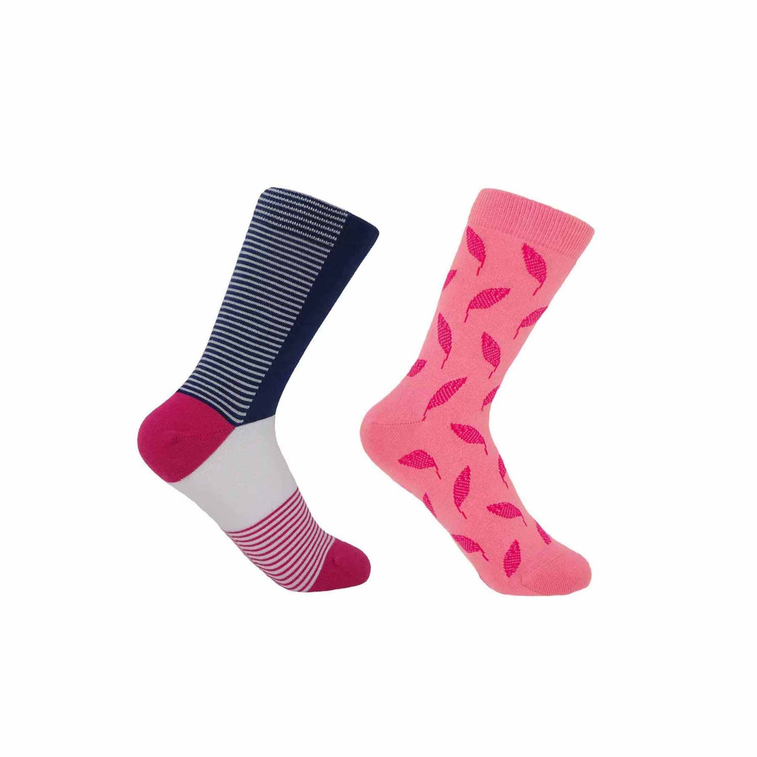 Peper Harow - Made In England Navy Anne & Pink Leaf Women's Socks 2 Pack In Blue/pink