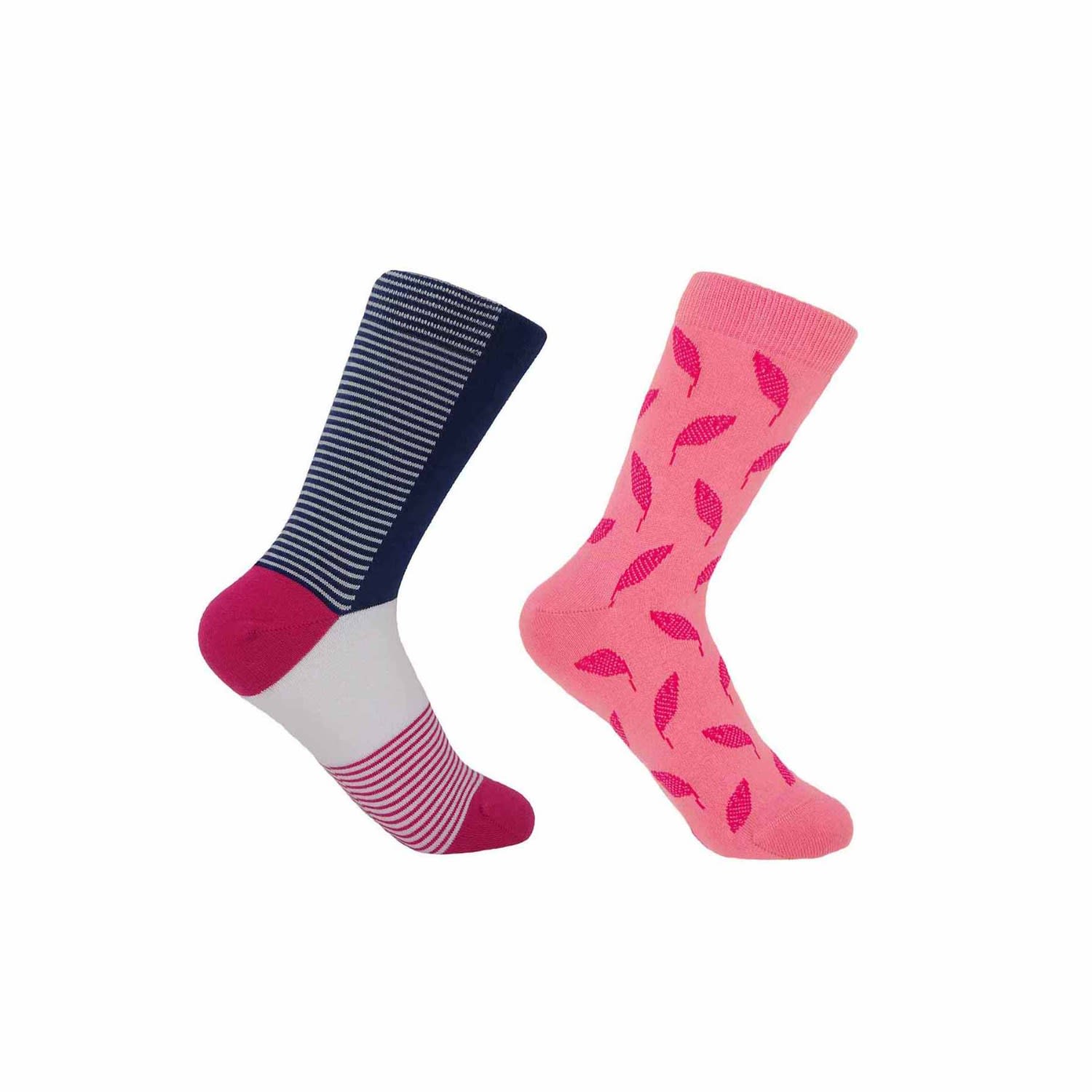 Navy Anne & Pink Leaf Women’s Socks 2 Pack One Size Peper Harow - Made in England