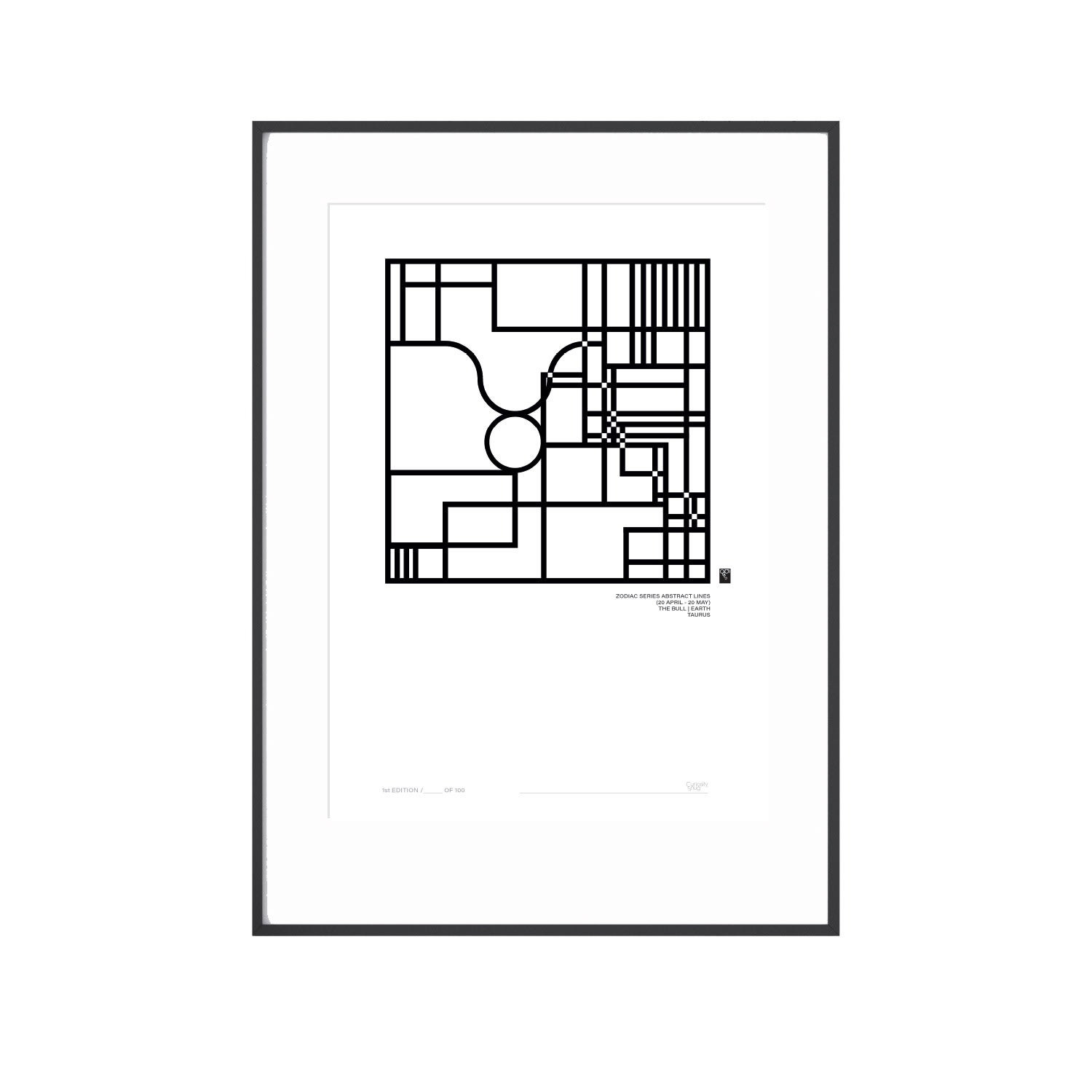 Zodiac Series Abstract Lines - Taurus Print - Black Curiosity Snug