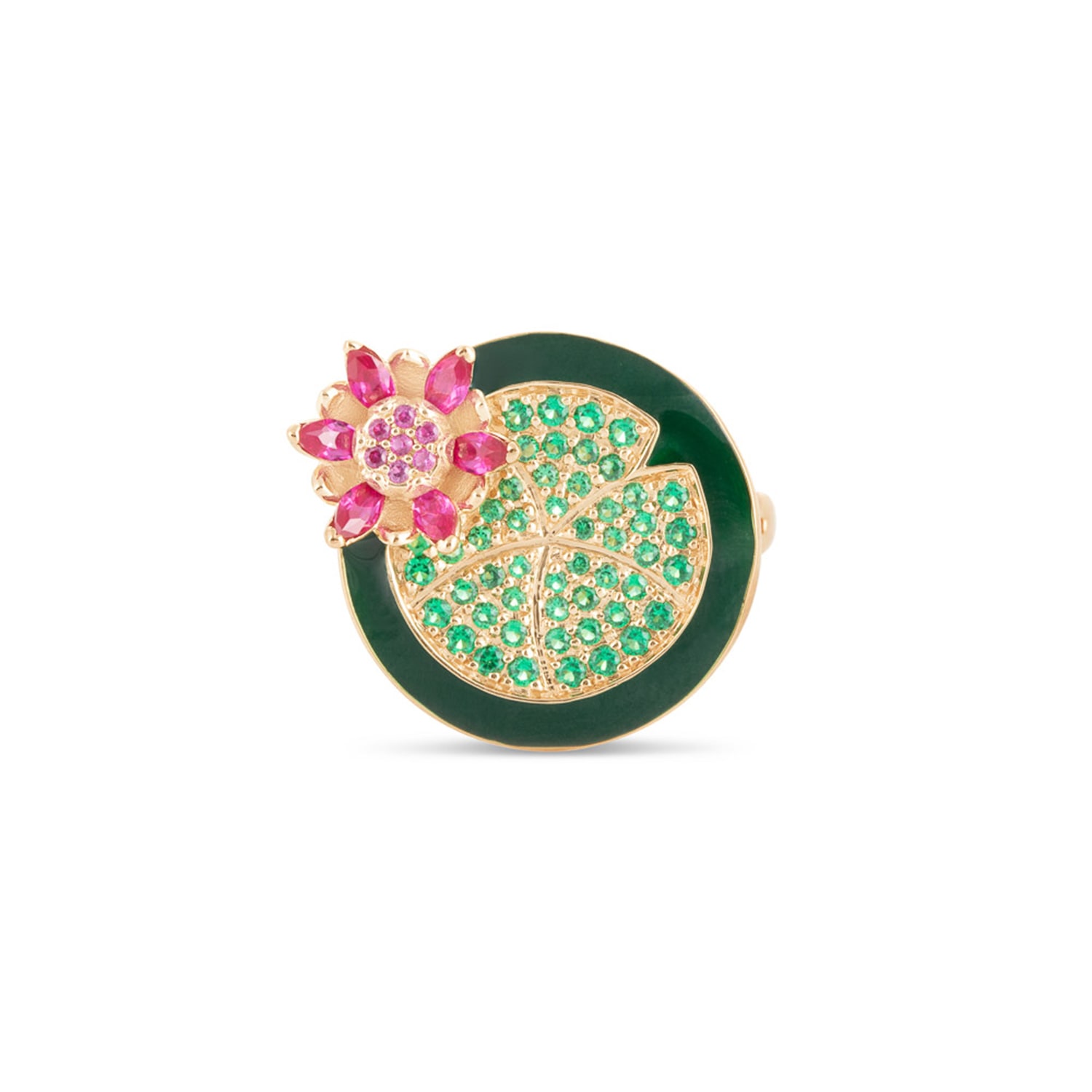 Kajal Naina Women's Gold / Green Lotus In A Pond Ring In Multi