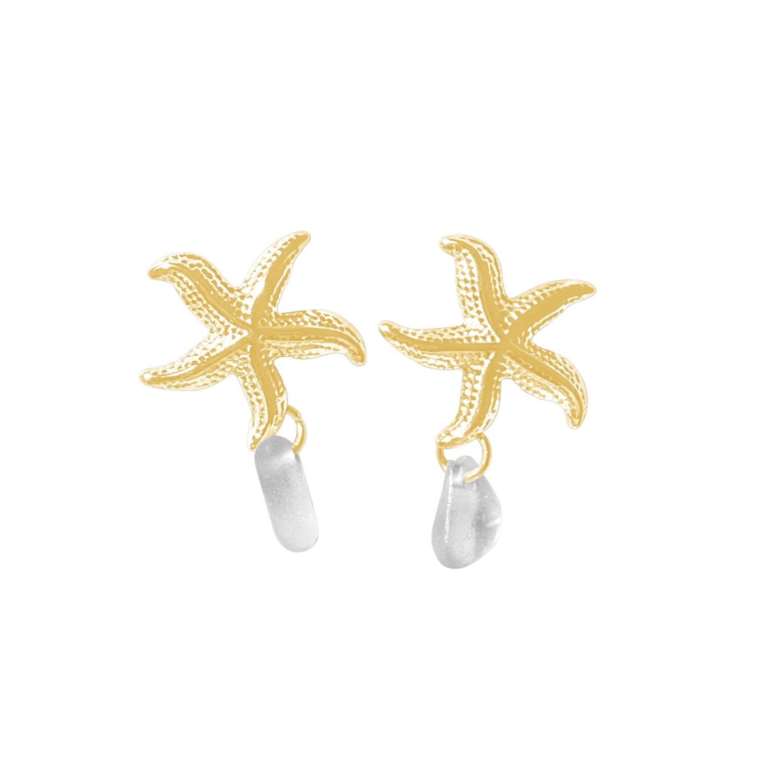 Glasstyk I/s Women's Starfish Earrings White Sea Glass Gold