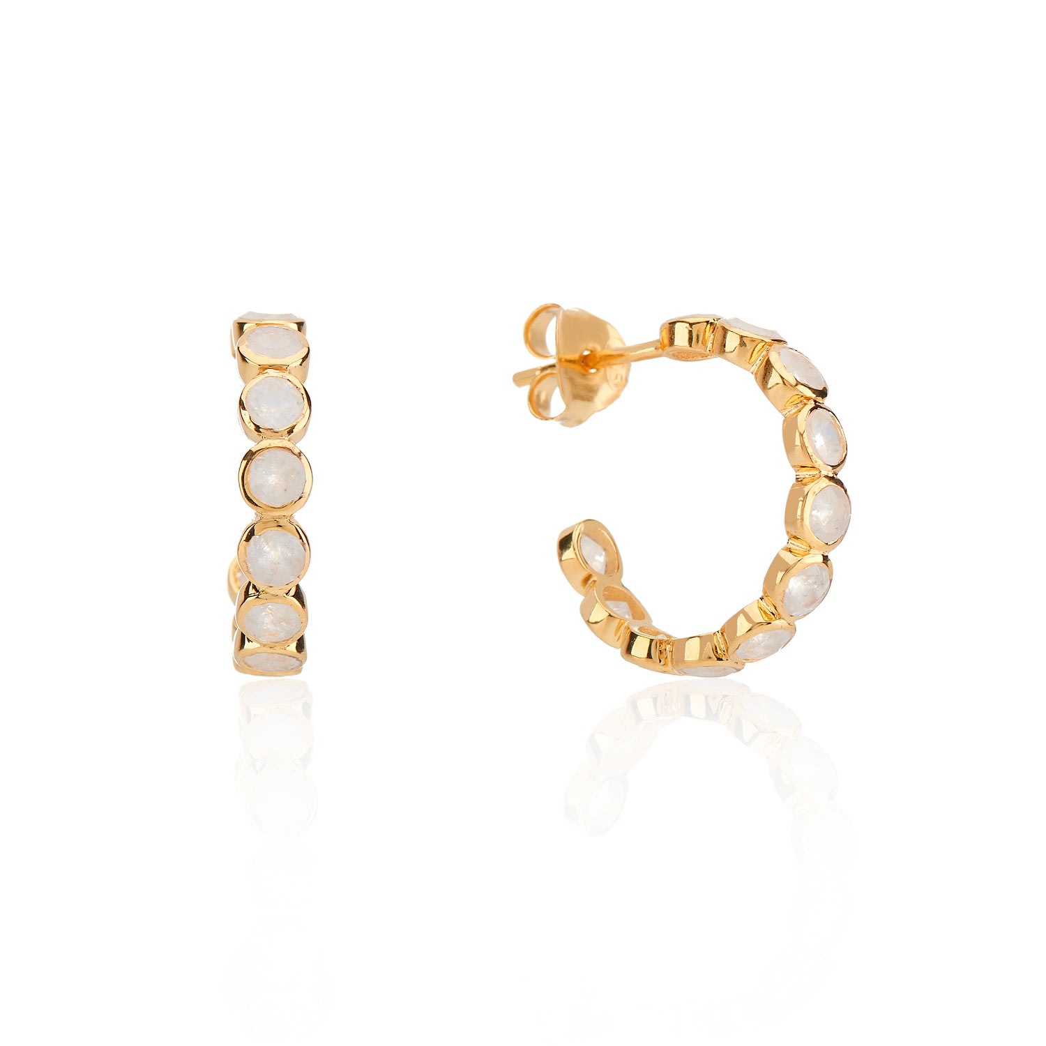Auree Jewellery Women's Gold / White Ortigia Moonstone & Gold Vermeil Half Hoop Earrings In Multi
