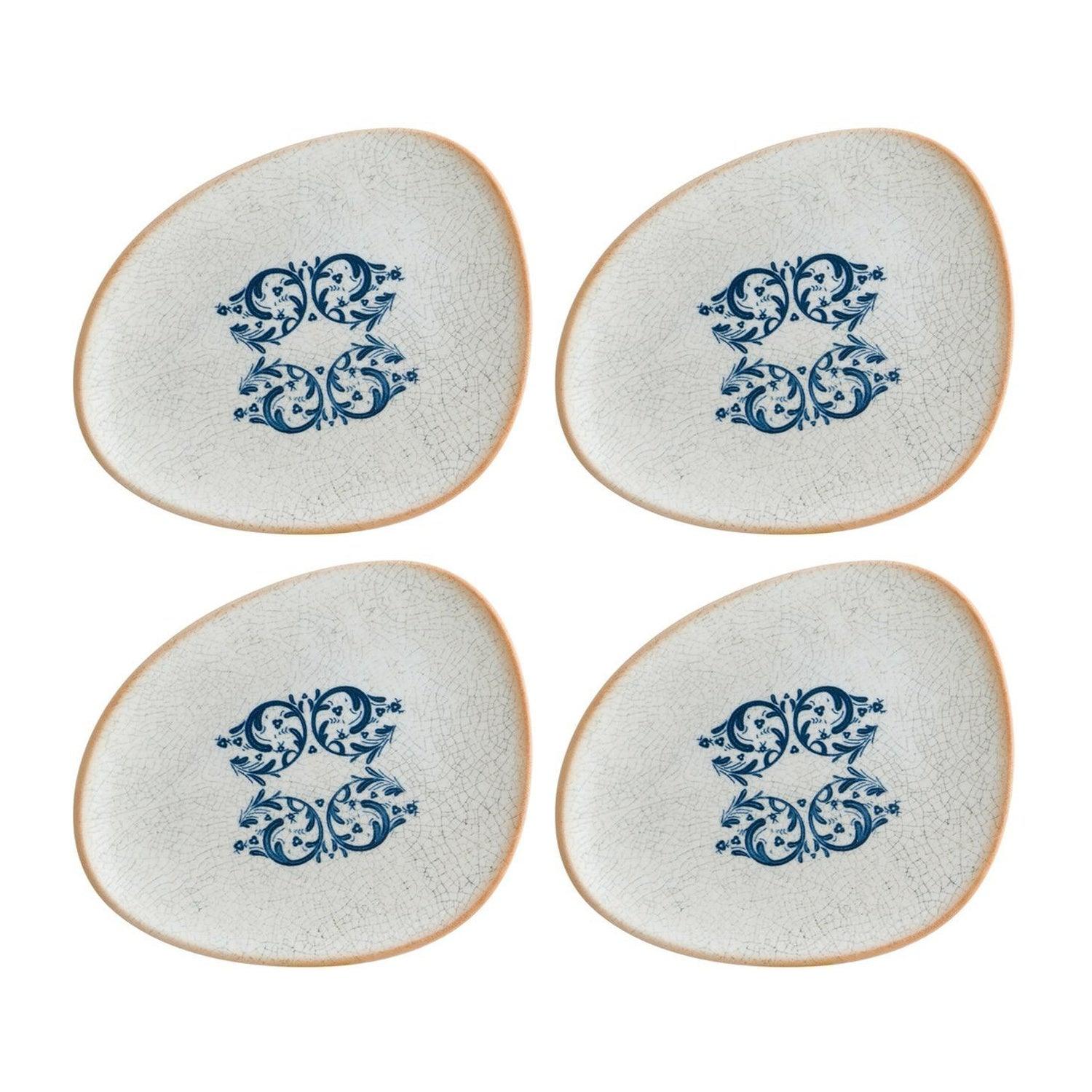Turgla Home Blue / White Viento Organic Decorated Porcelain Appetizer, Side Plate, Set Of Four