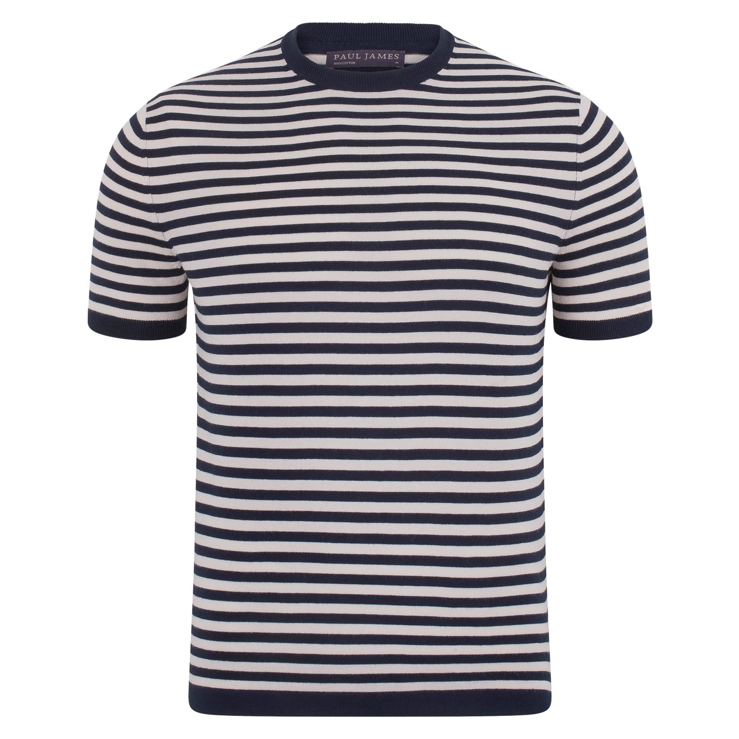 Paul James Knitwear Blue Mens Ultra-fine Cotton Miguel Knitted Breton T-shirt - Navy