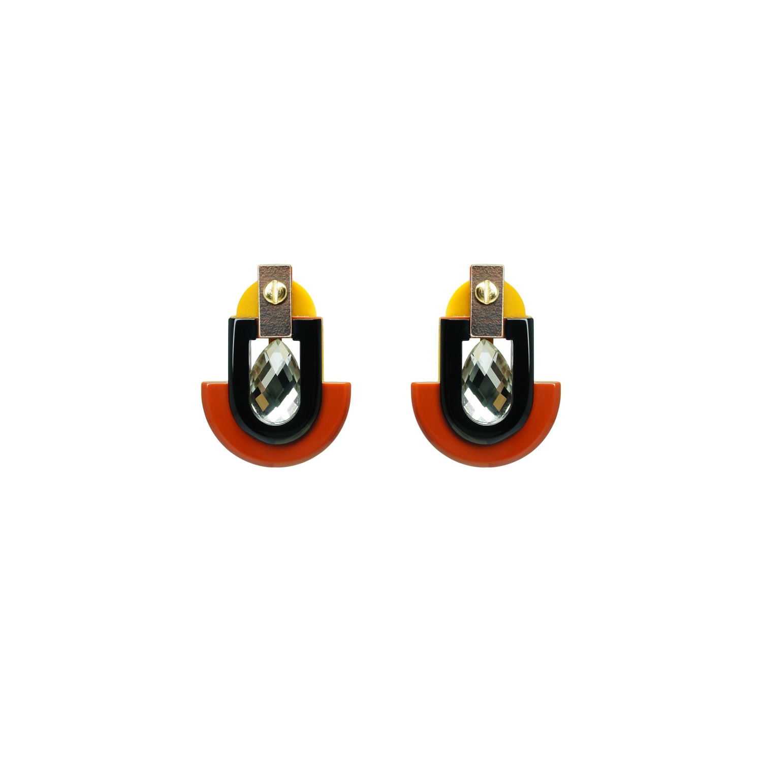 Gissa Bicalho Women's Brown Handmade Acrylic Earring Deco S Stone Mirror Drop Mustard