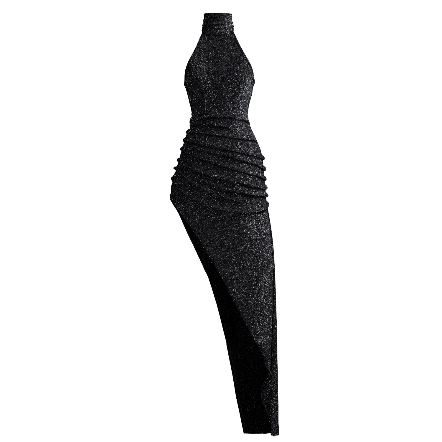 Women's Black Sparkly Maxi Dress - Asymmetrical Hem, Bodycon Fitted | Extra Large | Kargede