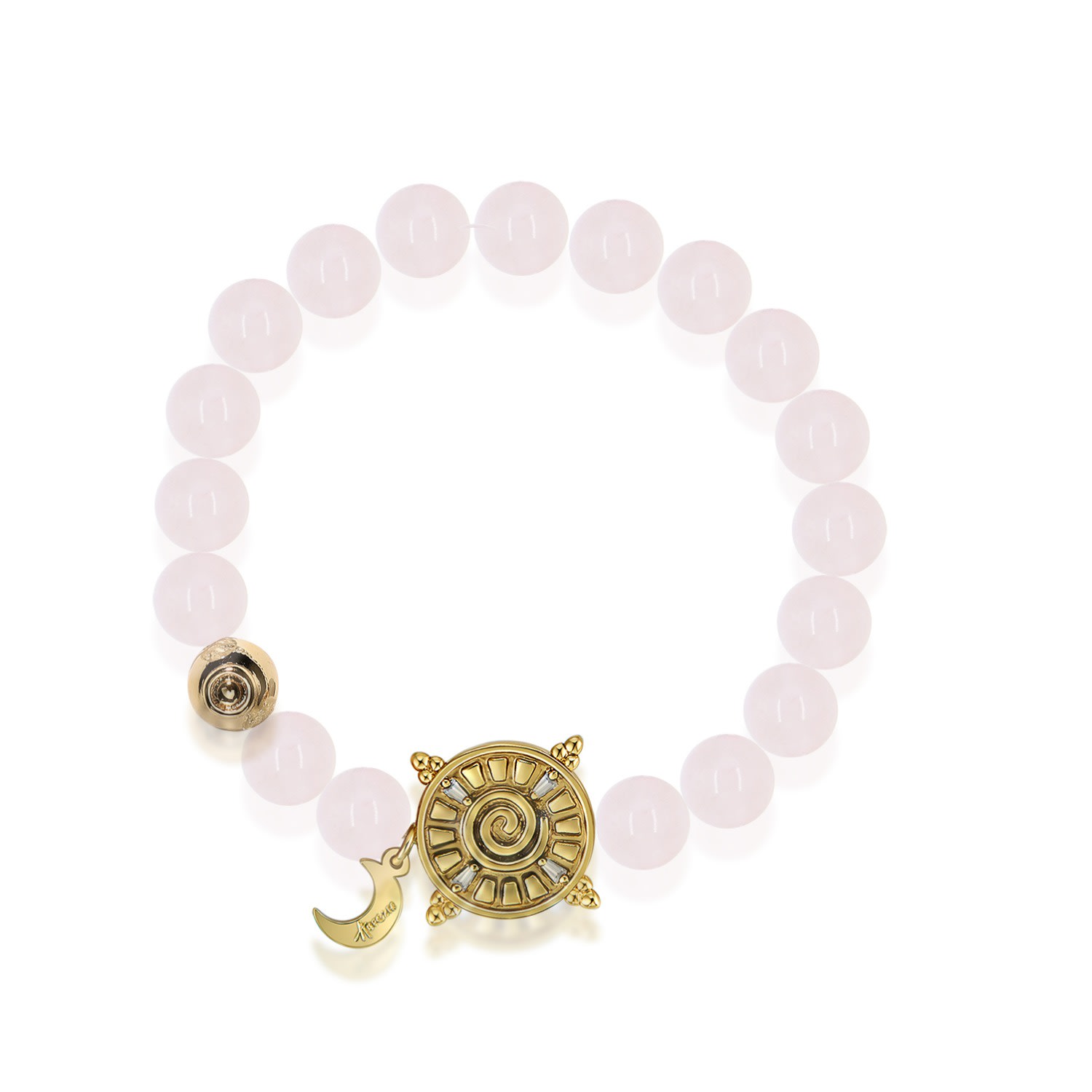 Aurozia Women's Gold / Pink Three Charms Solar Meridian Gold Whitegold Plated Sundial And The Sun Crystal Ro In Multi