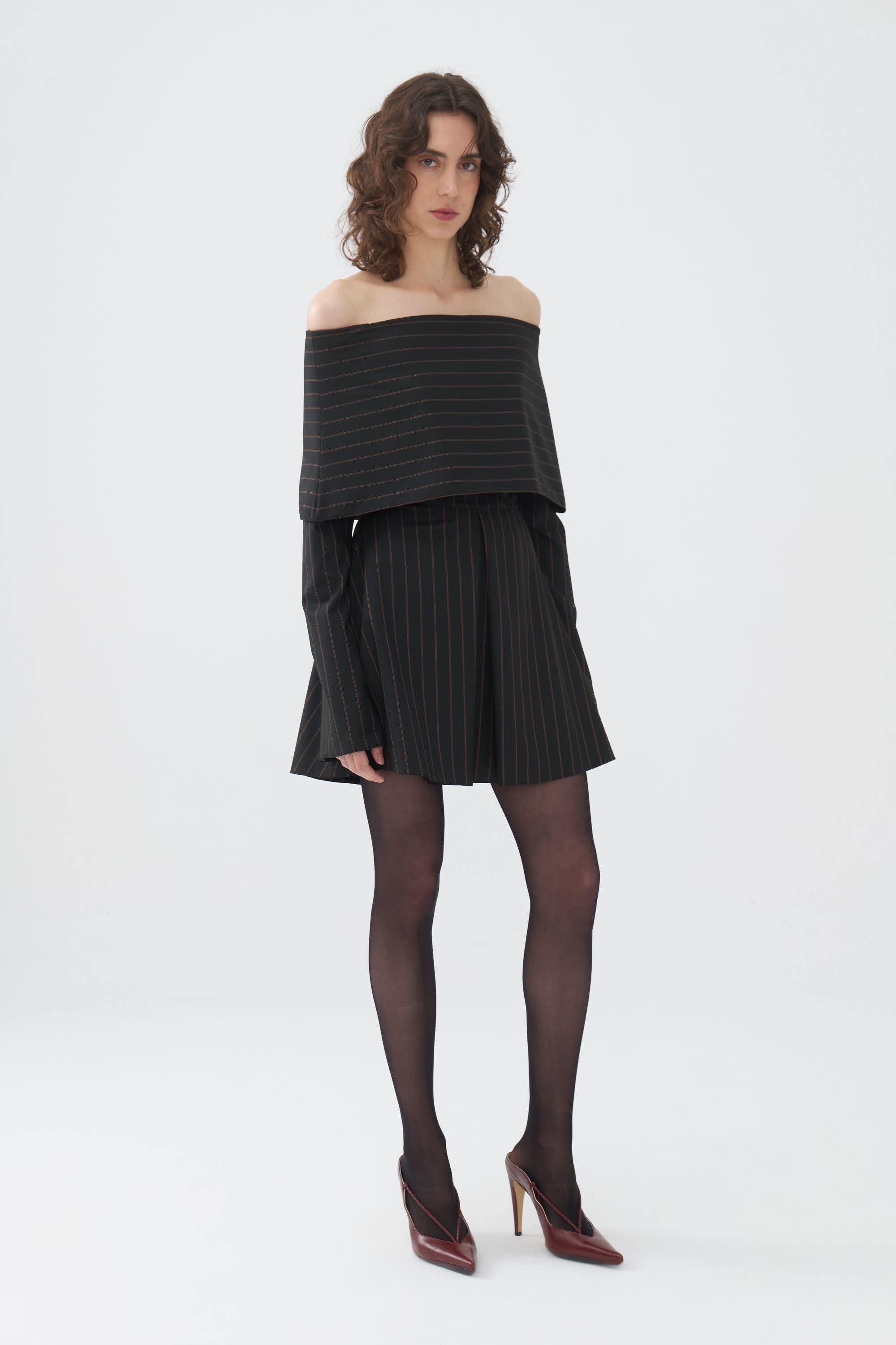 Off The Shoulder Striped Dress | NOCTURNE | Wolf & Badger Off The Shoulder Striped Dress | NOCTURNE | Wolf & Badger