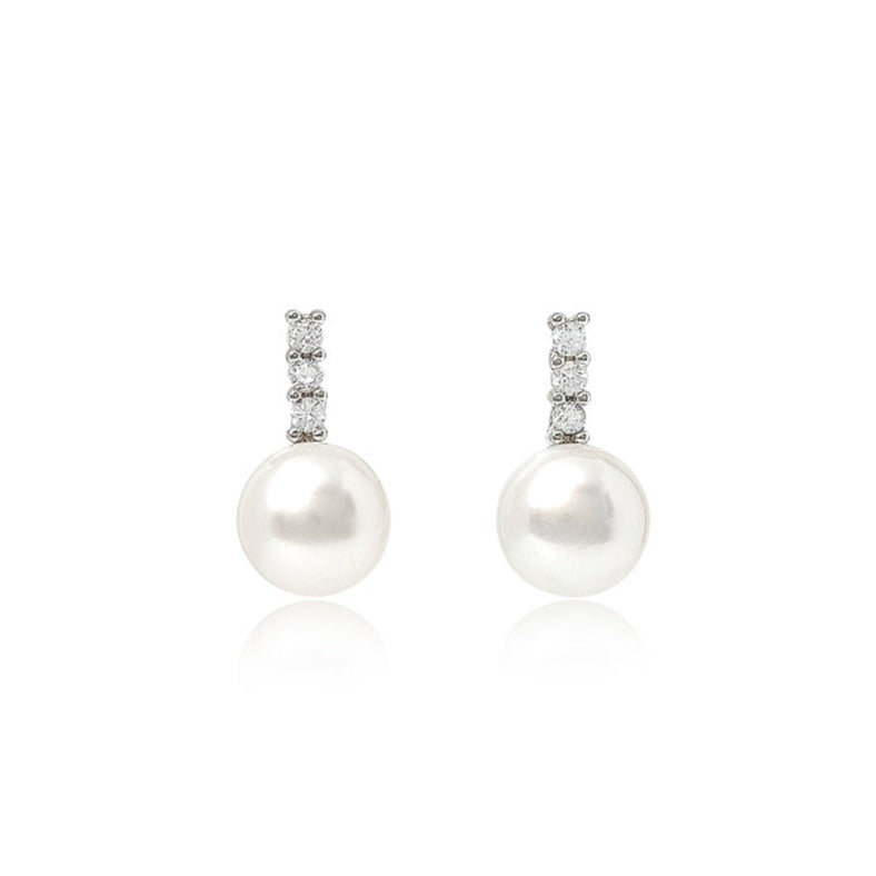 Women’s White Stella Cultured Freshwater Pearl Stud Earrings With Pave Stem Pearls of the Orient Online