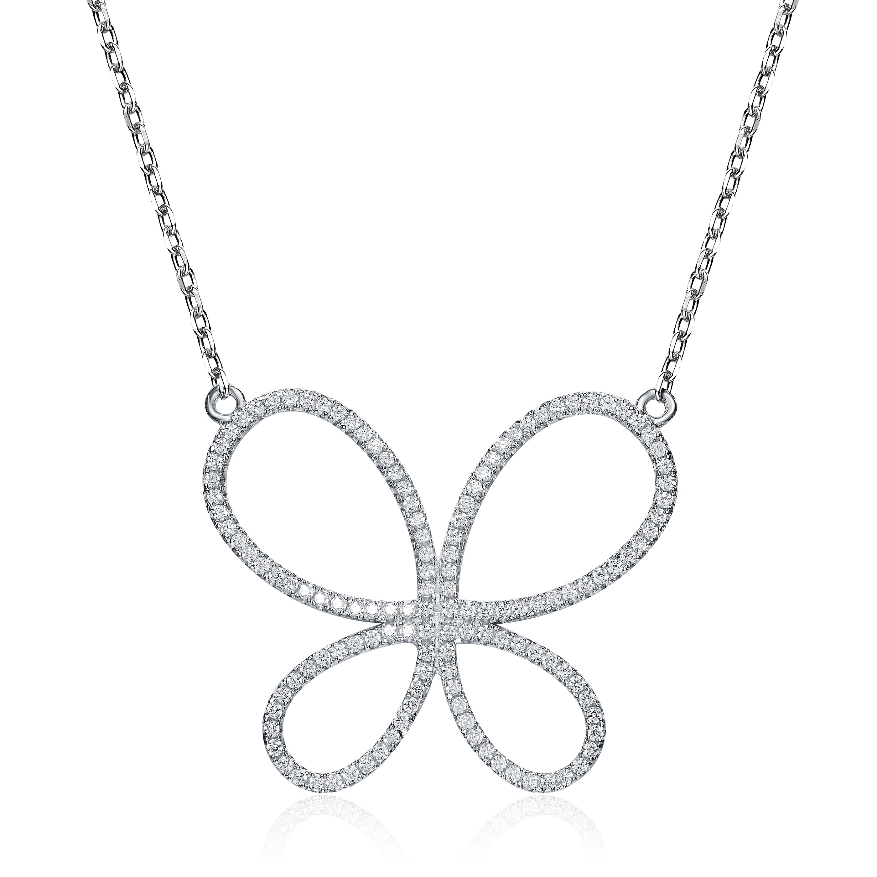 Women’s White / Silver Papillon Halo Necklace Genevive Jewelry