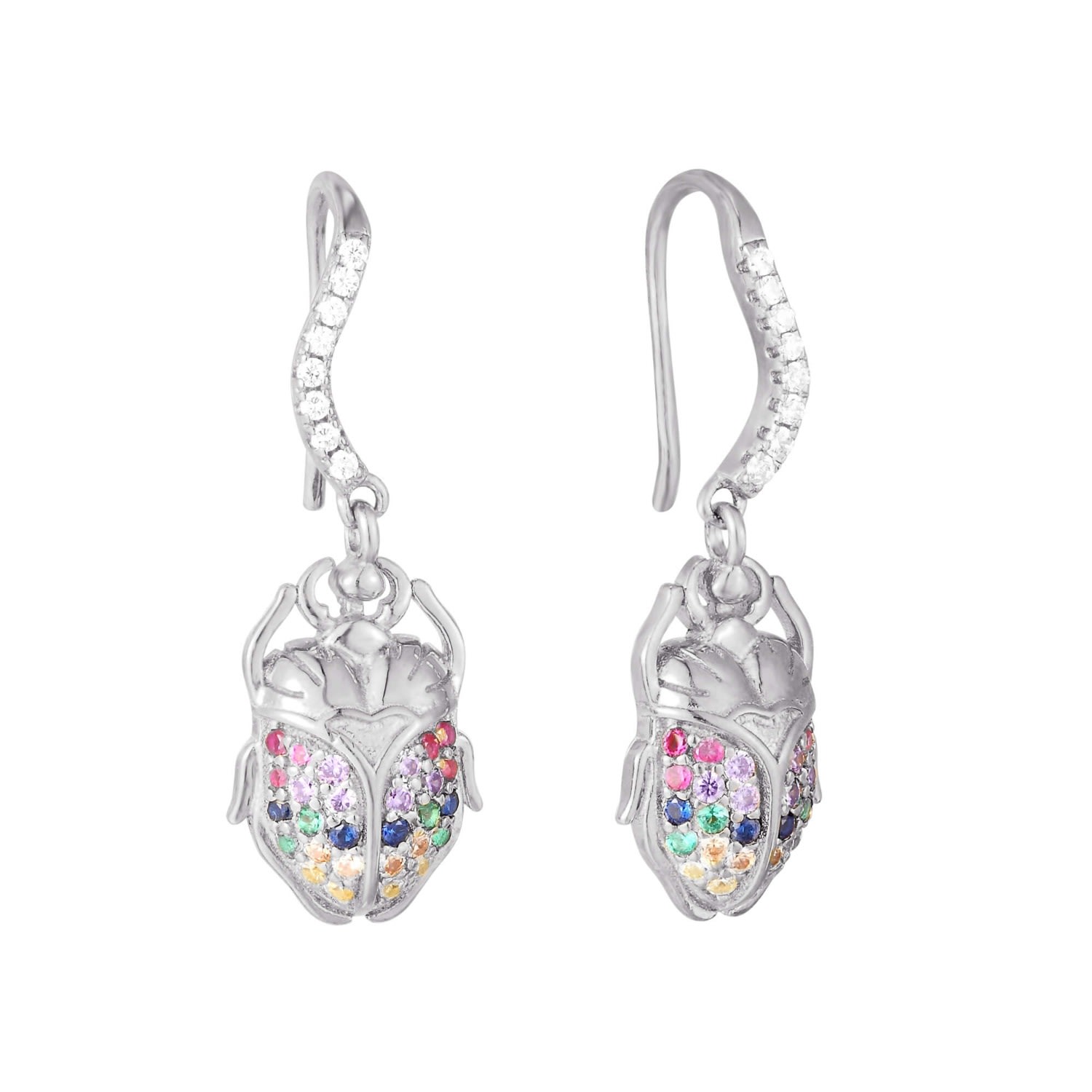 Women’s Ecoated Sterling Silver Rainbow Cz Studded Scarab Beetle Earrings Seol + Gold