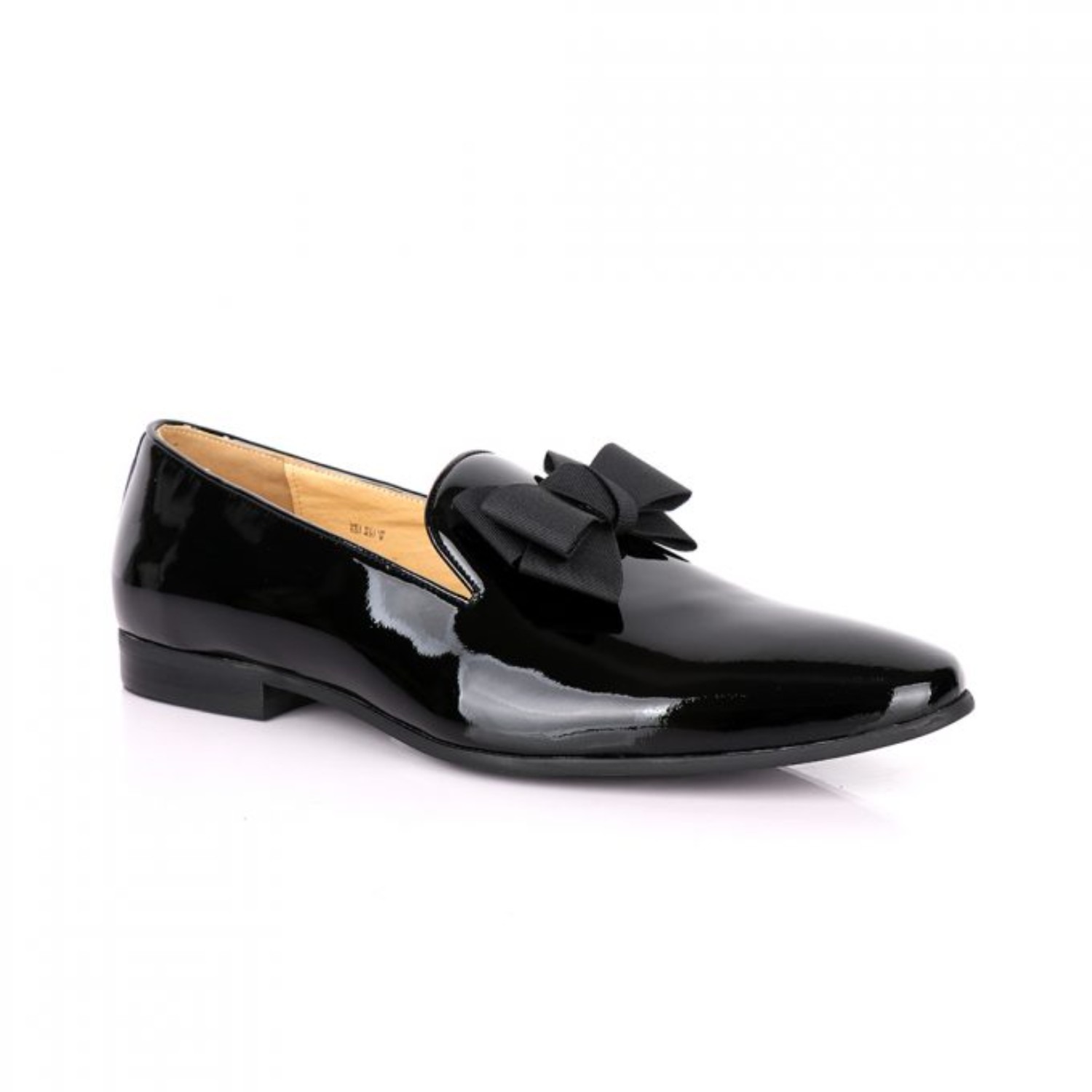 Black patent leather tuxedo slip on with a bow tie – Vercini