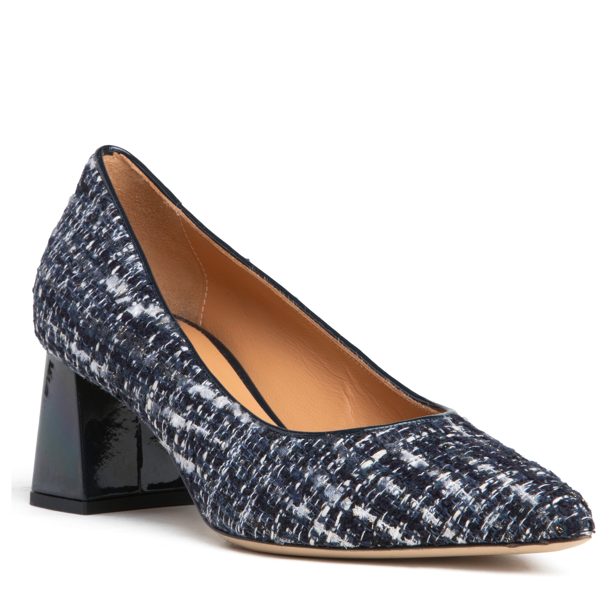 Beautiisoles By Robyn Shreiber Made In Italy Women's Blue Corina Navy Leather & Tweed Pump With Block Heel For Work& Evening In Blue