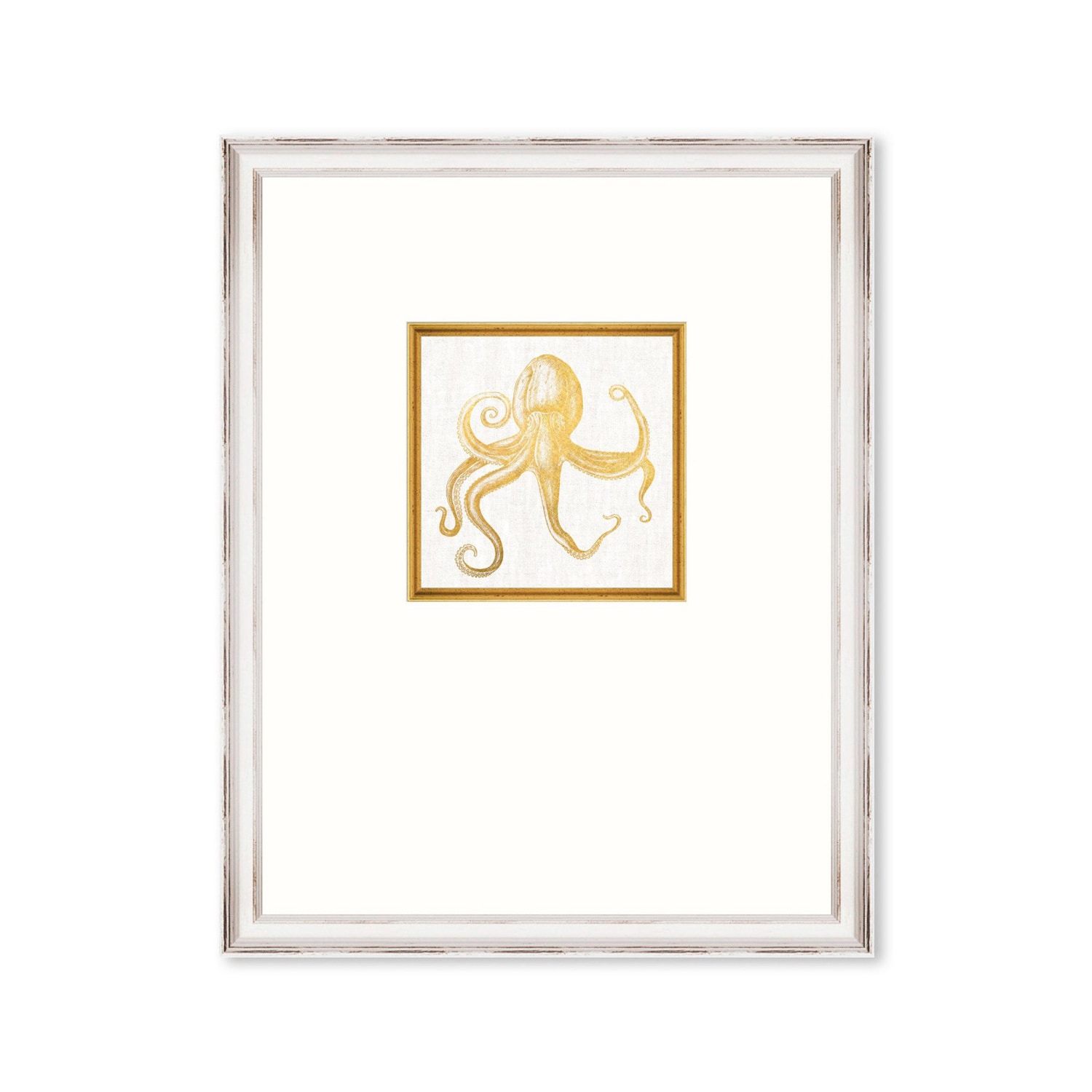 Mindthegap White / Gold Mediterranean Gems - Octopus Framed Linen In Multi