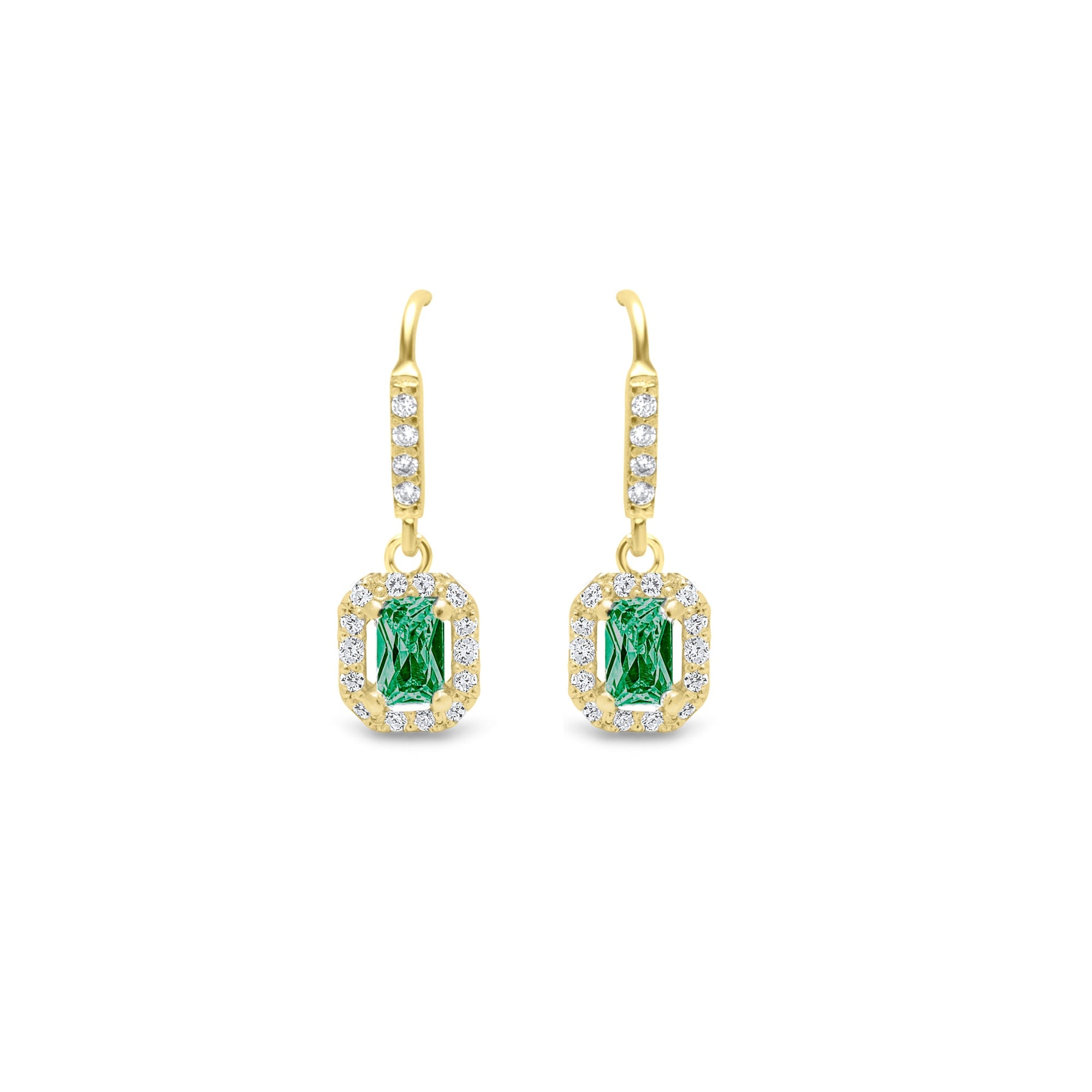 La Vie Jewelry Women's Gold / Green Emerald Cut With Emerald Stone Pair Hook Earrings - Gold Plated
