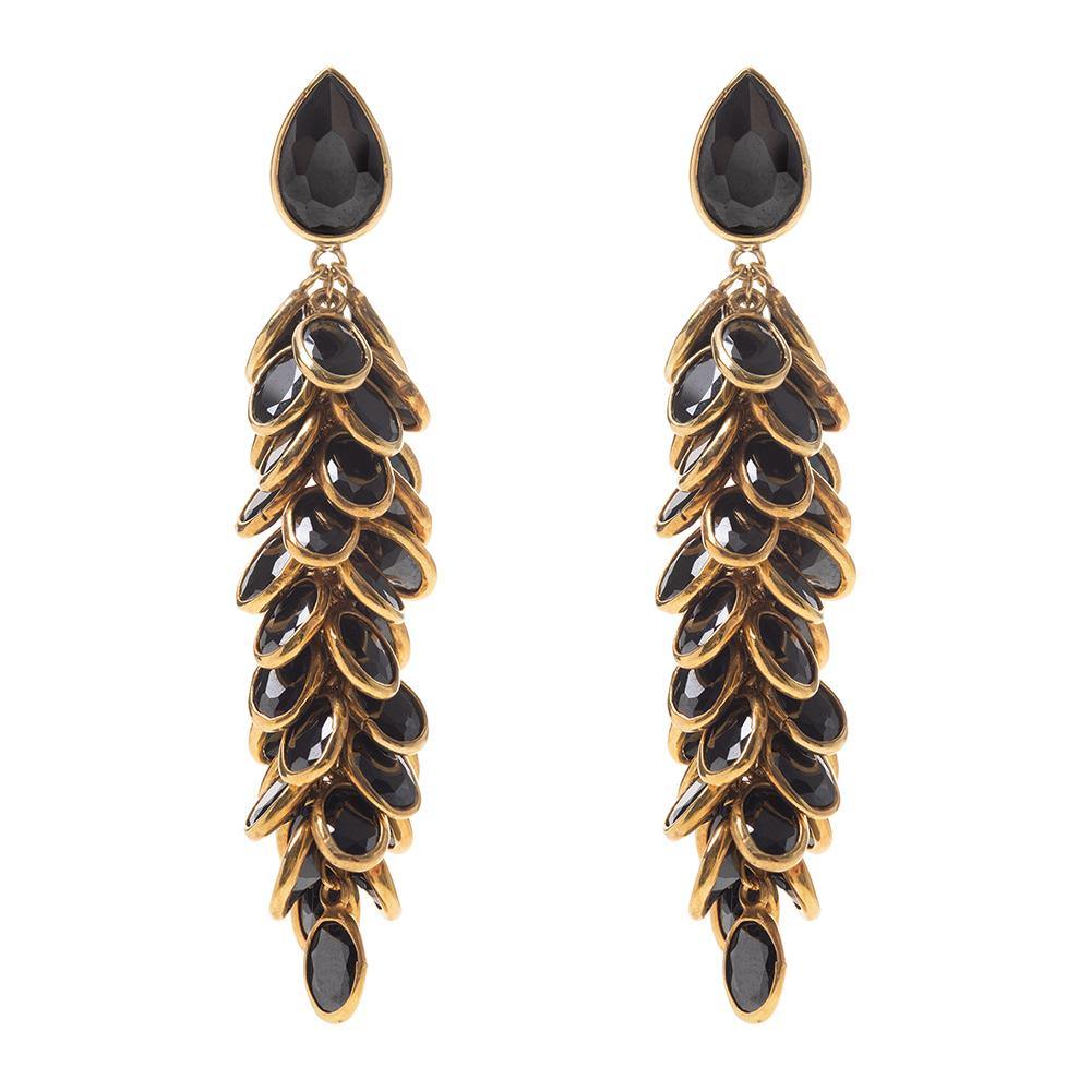 Freya Rose Gold And Black Crystal Long Drop Earrings In Gold